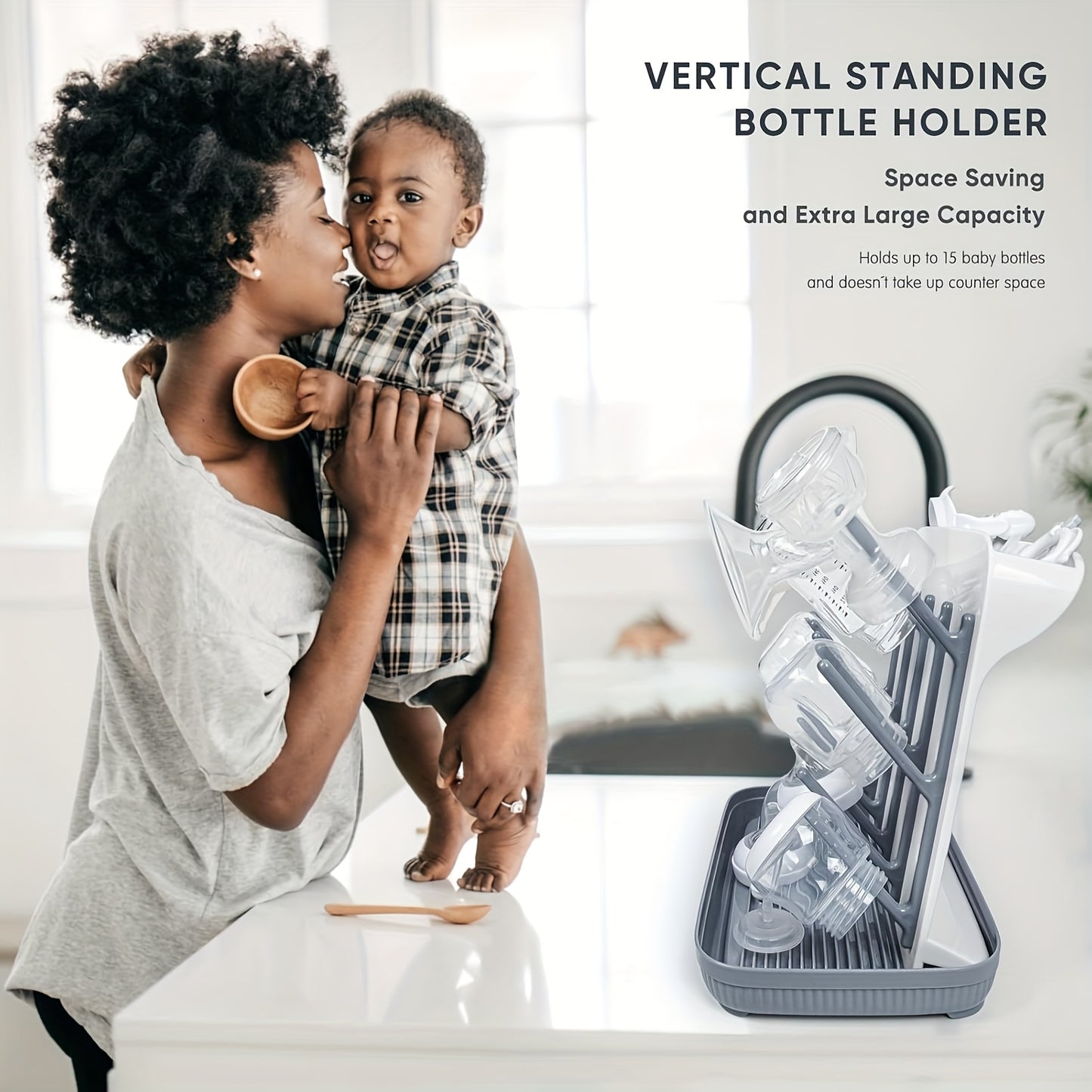 Baby Bottle Drying Rack - Large Vertical Space Saving Drying Rack Holder For Baby Bottles, Pump Parts & Accessories - Sturdy & Easy To Clean, Utility Racks