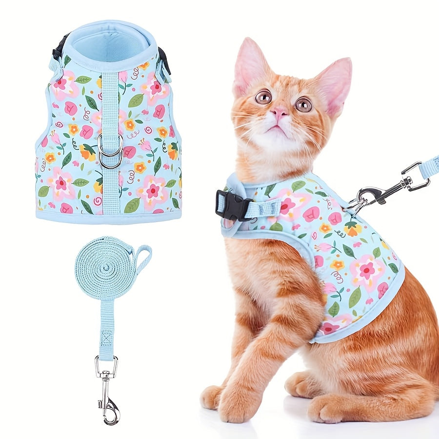 Cat Harness And Leash Set Escape Proof For Walking, Step-in Harness With Lightweight Soft Breathable Mesh, Adjustable Easy Control Harness For Kitten Puppy Small Medium Large Cats, Without Battery