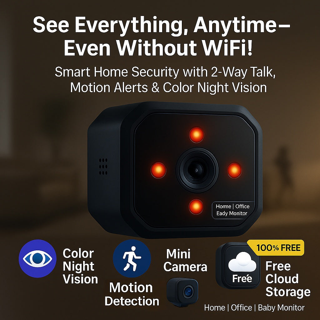 Flexible Mini Cam for Garage or Baby Room with 24/7 Alerts and Night Vision