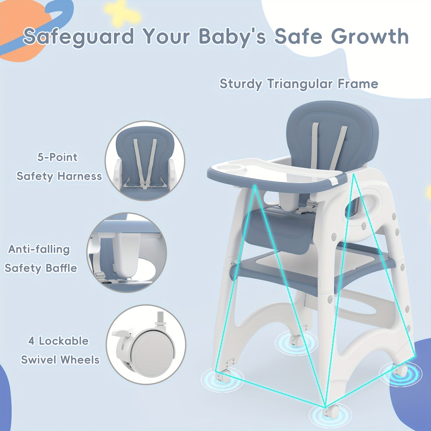 8 in 1 Convertible Infant High Chair with Wheels Adjustable Backrest and Removable Tray