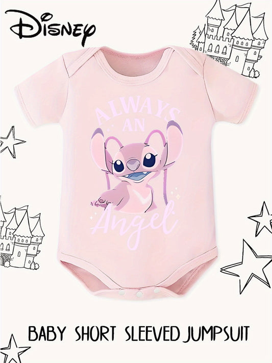 Disney Lilo And Stitch Always An Angel Baby Bodysuit Soft Cotton Summer Crawling Suit