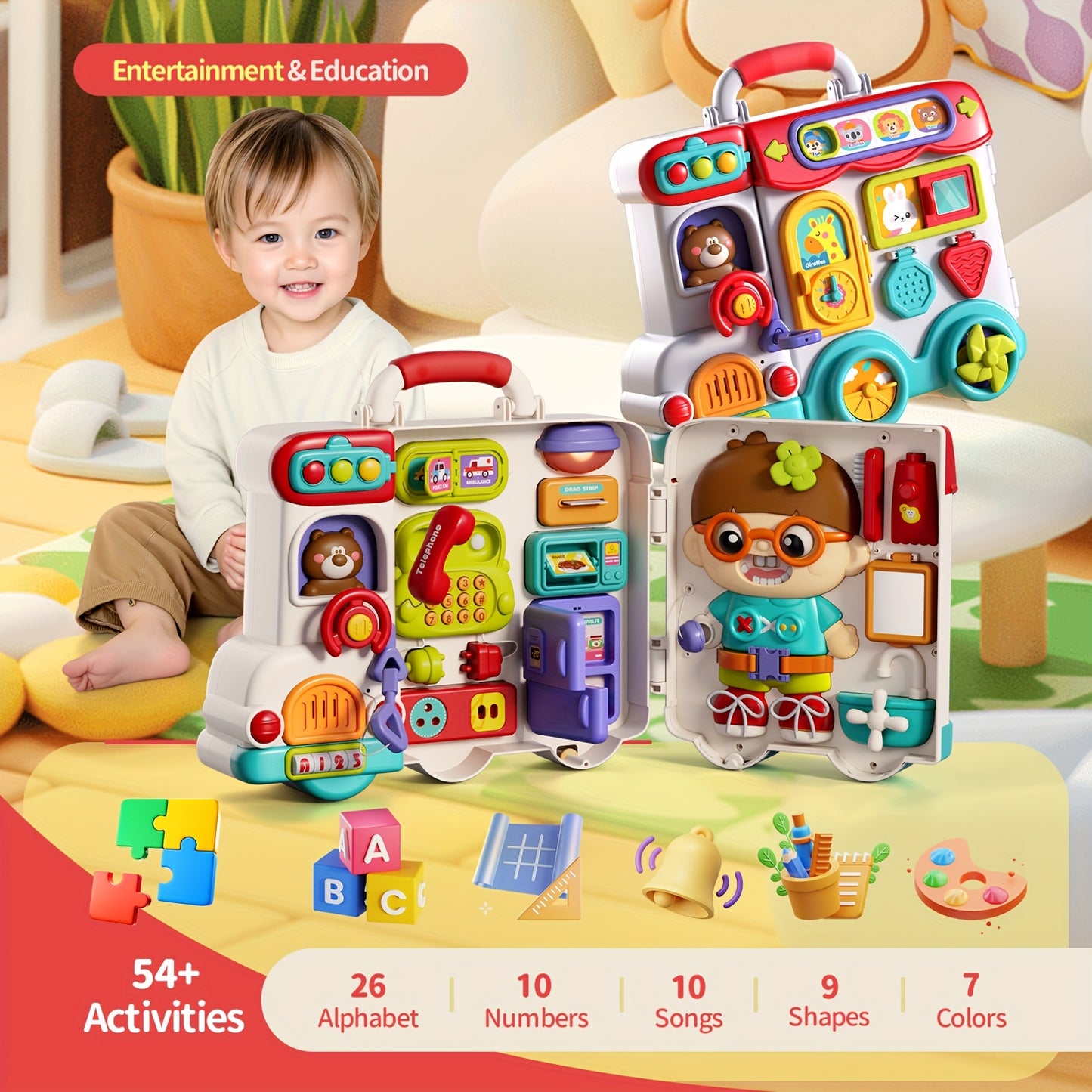 54in 1 Busy Board For Toddlers Educational Toy Set Builds Fine Motor Skills And Sensory Development