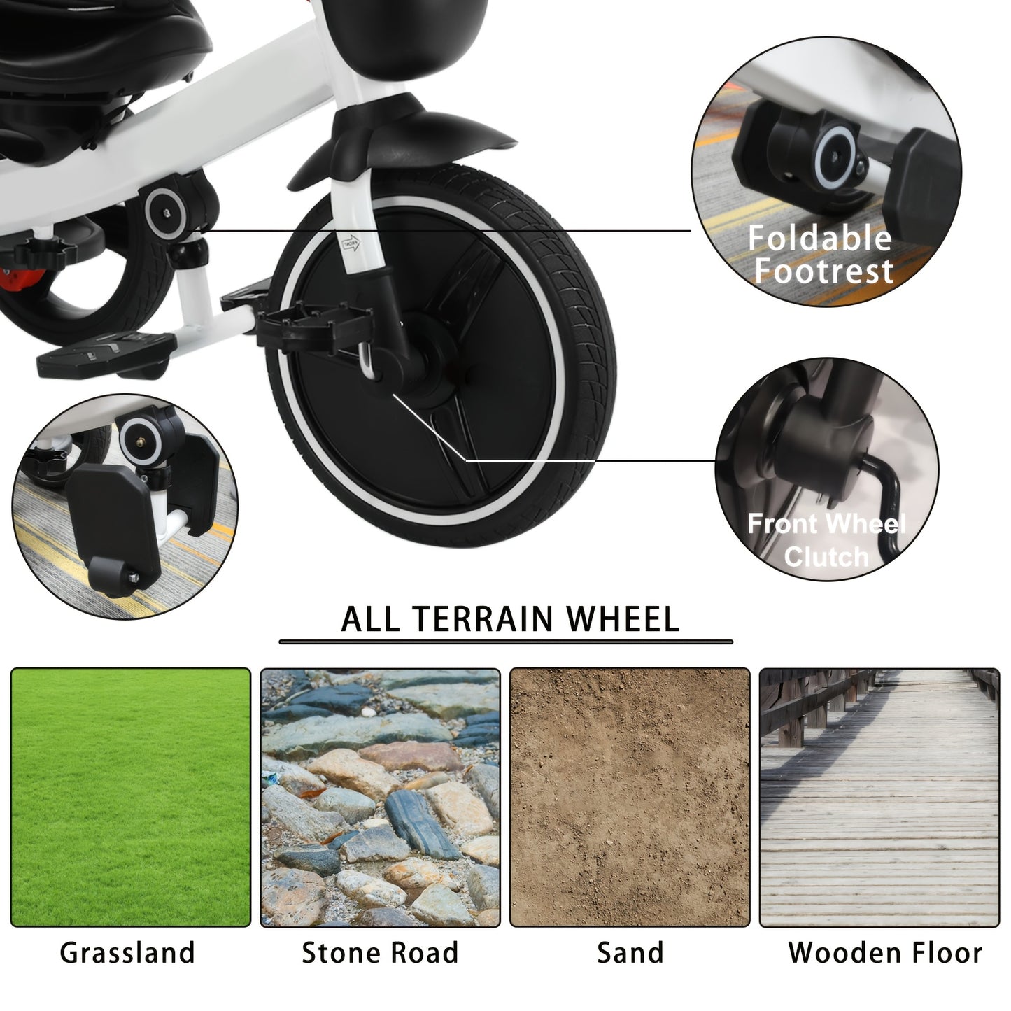 Multi-Functional 6-in-1 Tricycle Stroller with Adjustable Canopy and Shock Absorption