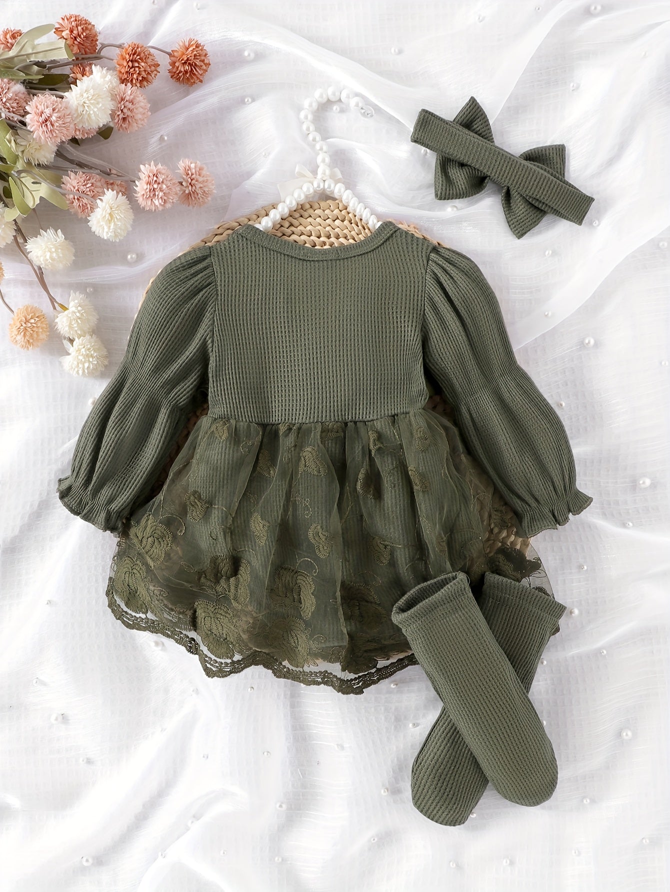 Baby Girl Outfit Set Embroidered Tulle Bow Romper Dress