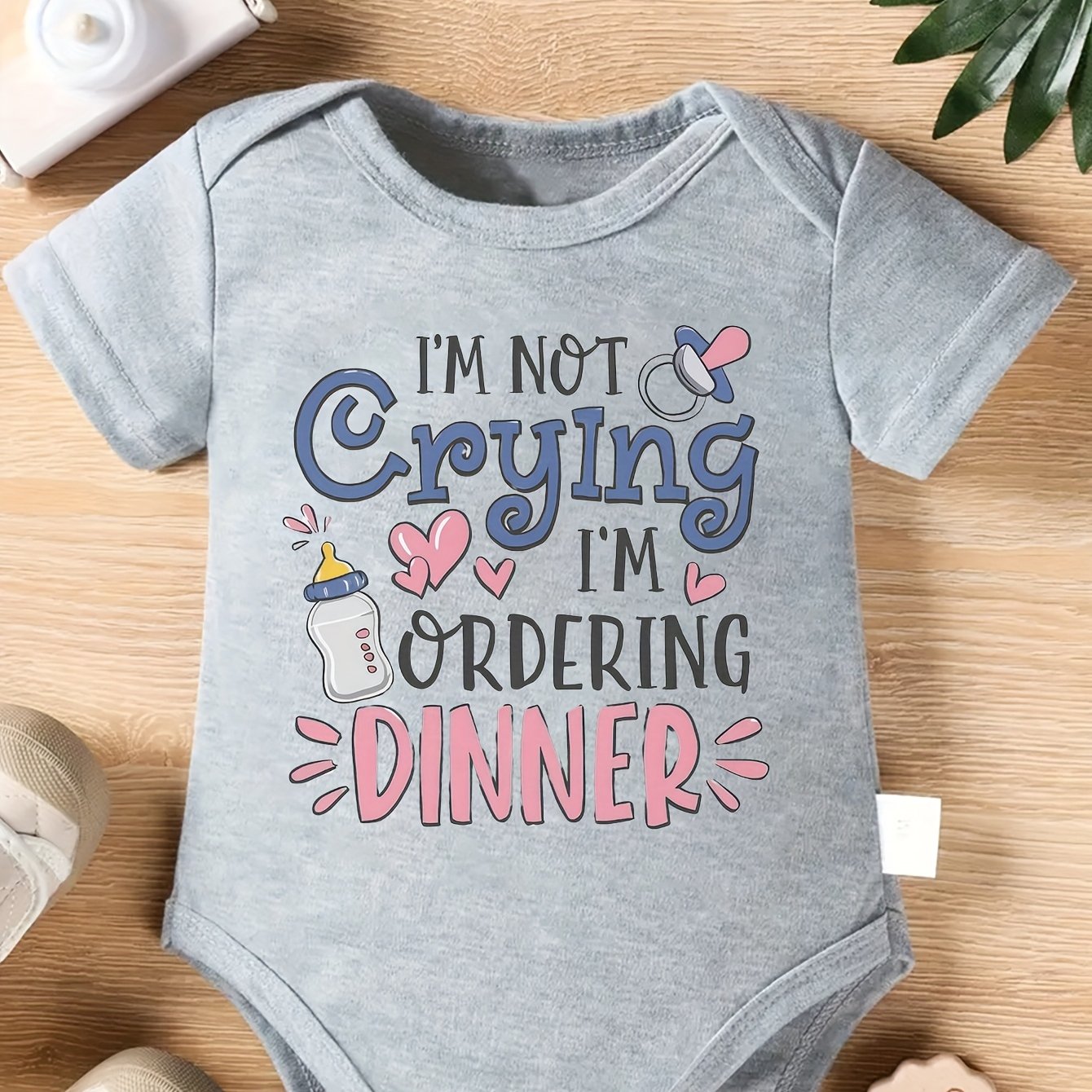 Baby Newborn Cotton Funny Quotes Romper for Comfortable Outdoor Play in White Pink Gray