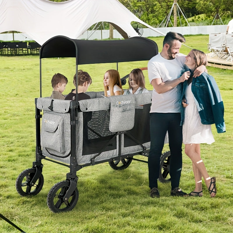 Cochildor Lightweight High Landscape Quadruplets Stroller (4 Seater), Collapsible Wagon Stroller with Seats, Adjustable Push Handle, And Removable UV Sun Canopy, Oversized Storage Basket, Baby Items Suitable for Shopping, Pic