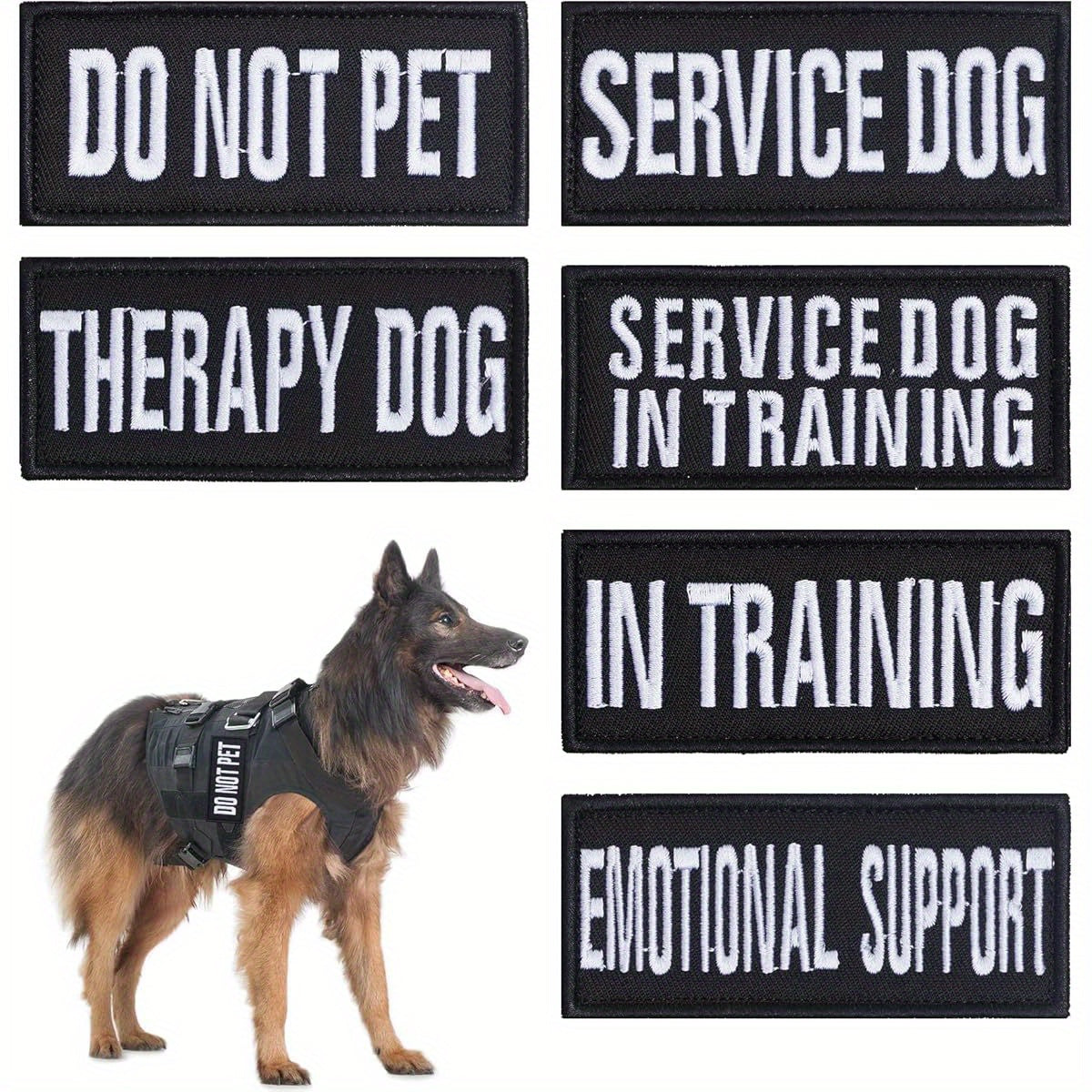 Removable Tactical Dog Harness and Service Dog Vest Patches: Do Not Pet, In Training, and Emotional Support (3.6 x 1.6 Inch)