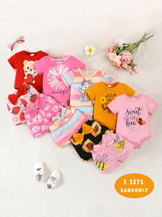 Three Random Sets Of Short Sleeved Summer Clothes And Shorts for Newborns, Perfect for Outdoor