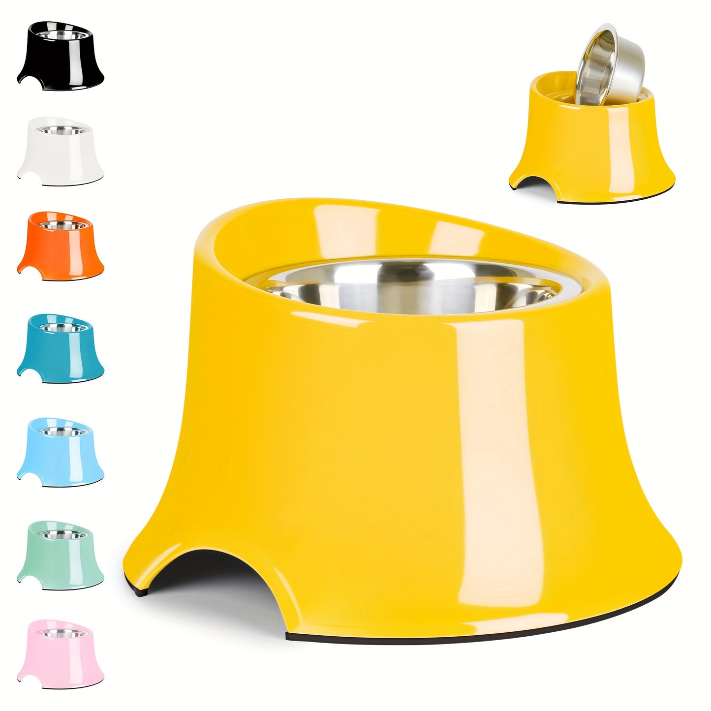 Elevated Tilted Dog Bowls with Non Slip Stainless Steel and Detachable Melamine Stand