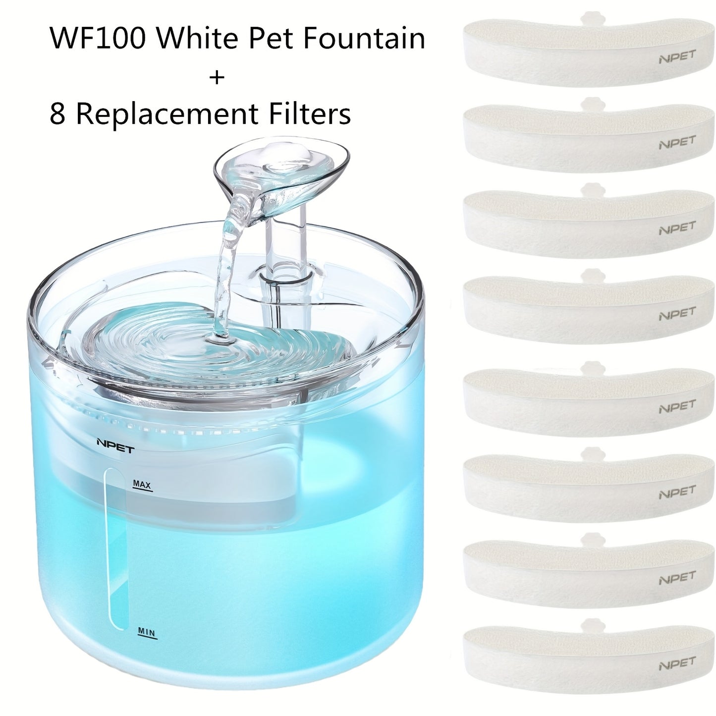 NPET 54oz Automatic Cat Fountain Ultra Silent Water Dispenser with LED Lights