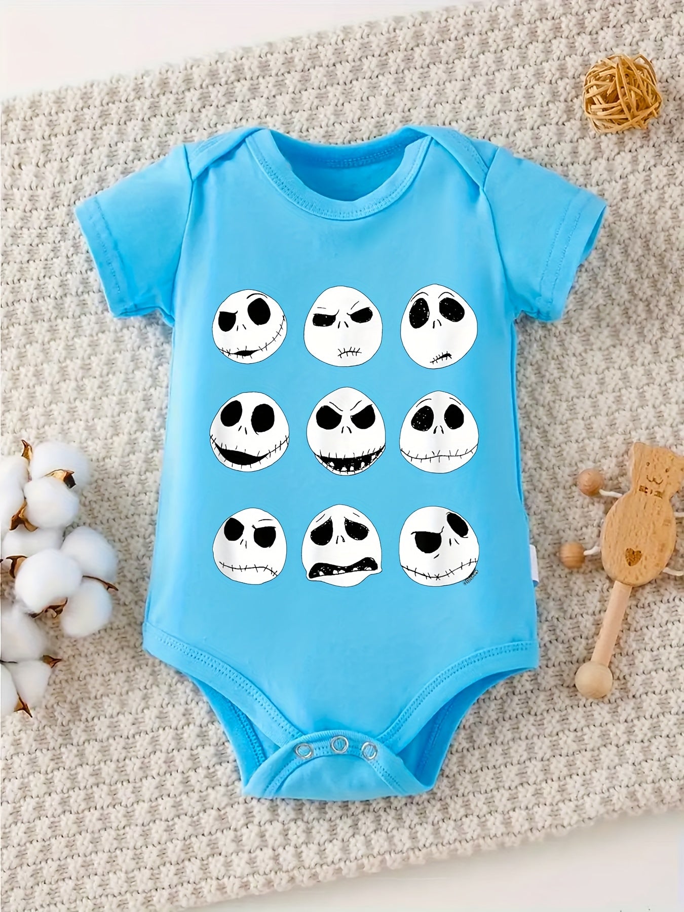 Jack Skellington Faces Crawl Suit Unisex Cotton Romper with Fun Character Designs
