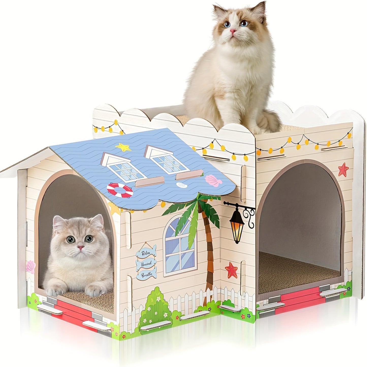 Multi Level Cardboard Cat House With Scratchers Cute Pet Play Condo For Cats And Small Animals