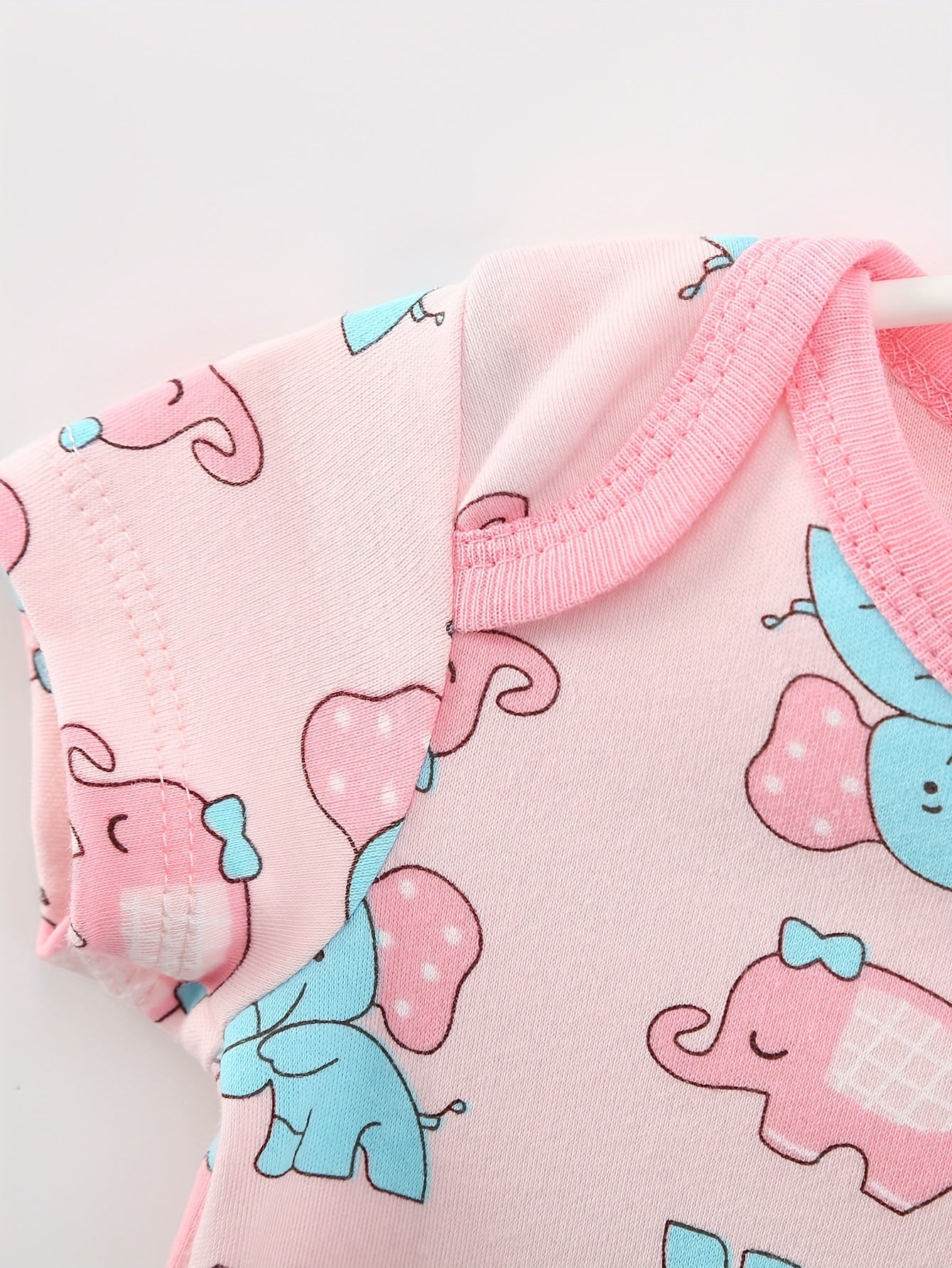 5pcs Short-sleeved Triangular One-piece Set For Baby Girls, Cotton Baby Coat, Crawling Coat And Bottom Coat, Elegant Cartoon Elephant Shape, Soft Fabric Home Wear, for Outdoor