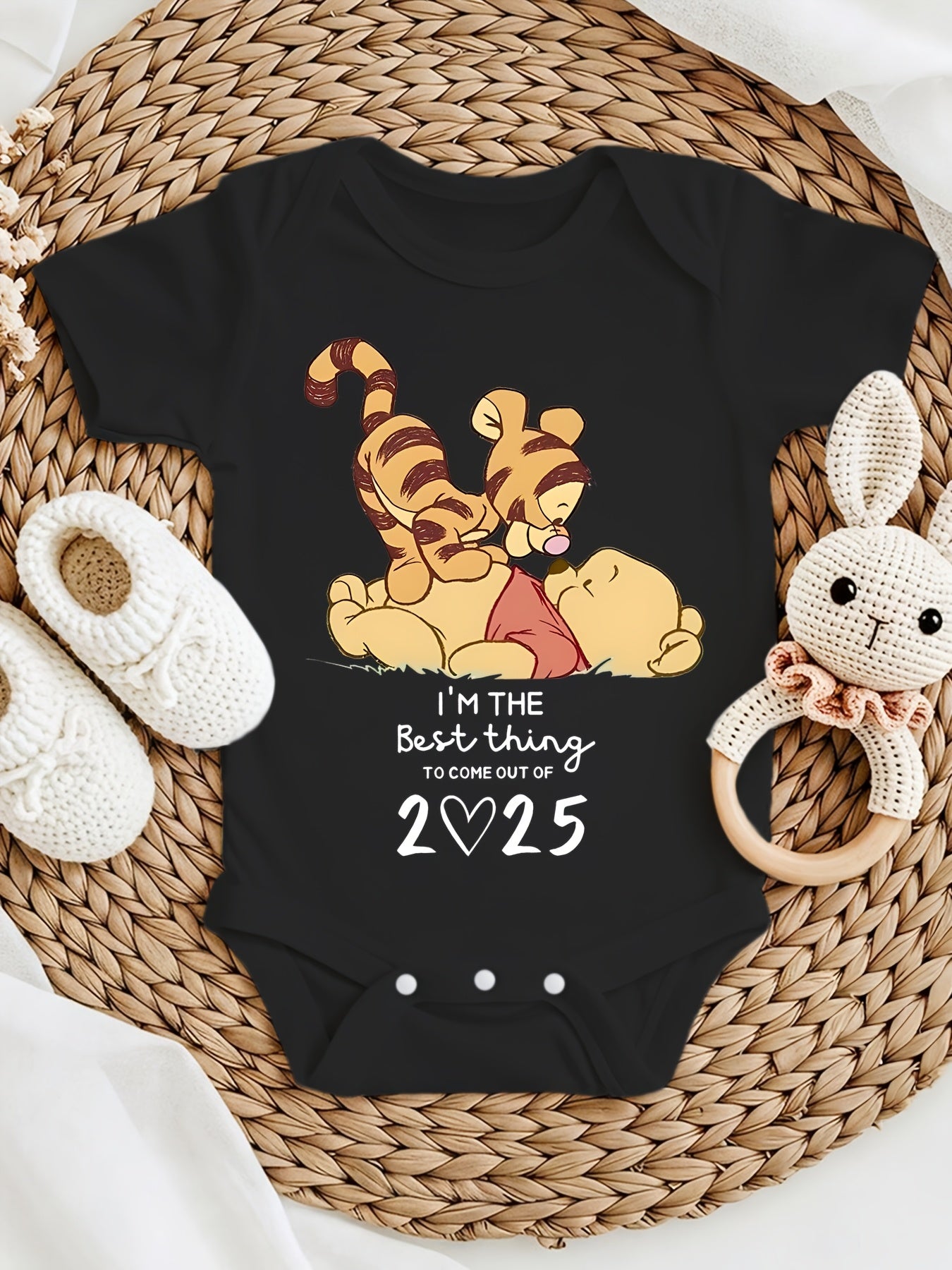 Disney Winnie the Pooh Baby Bodysuit I'm the Best Thing to Come Out of 2025 Cute Cartoon Print