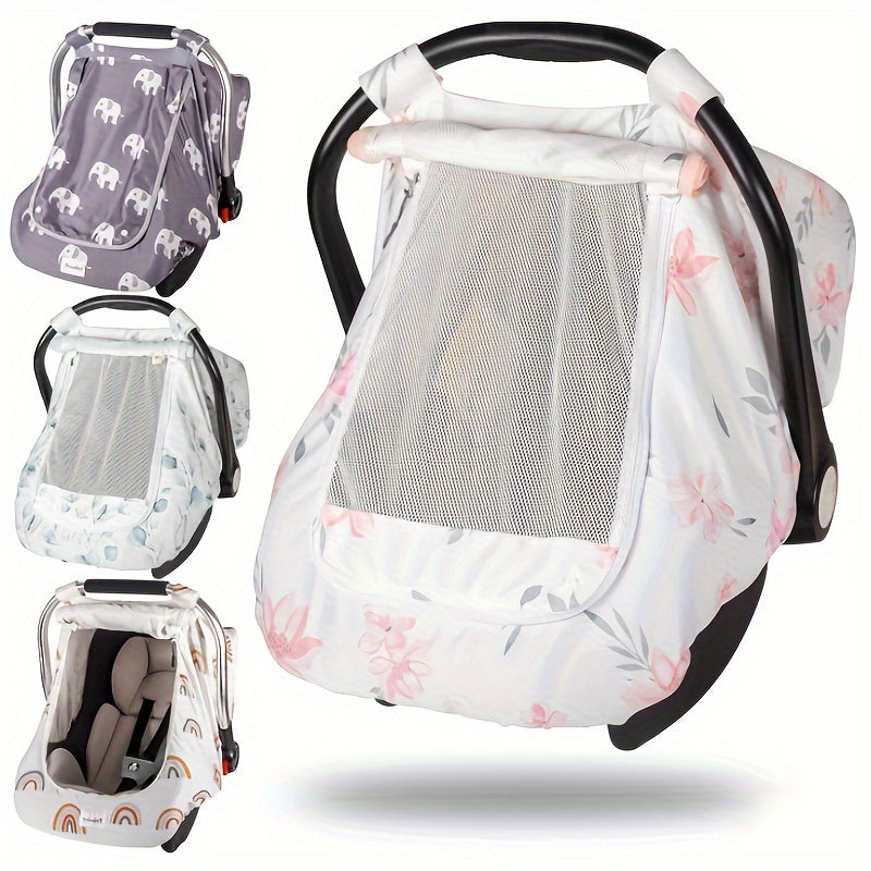 Stretchy & Breathable Baby Car Seat Covers with Peekaboo Design - Kick-Proof & Windproof Infant Carseat Cover for Boys & Girls, Large Window Safety, Durable Polyester Material, Multiple Colors (Light Blue, Pink, Purple, Green