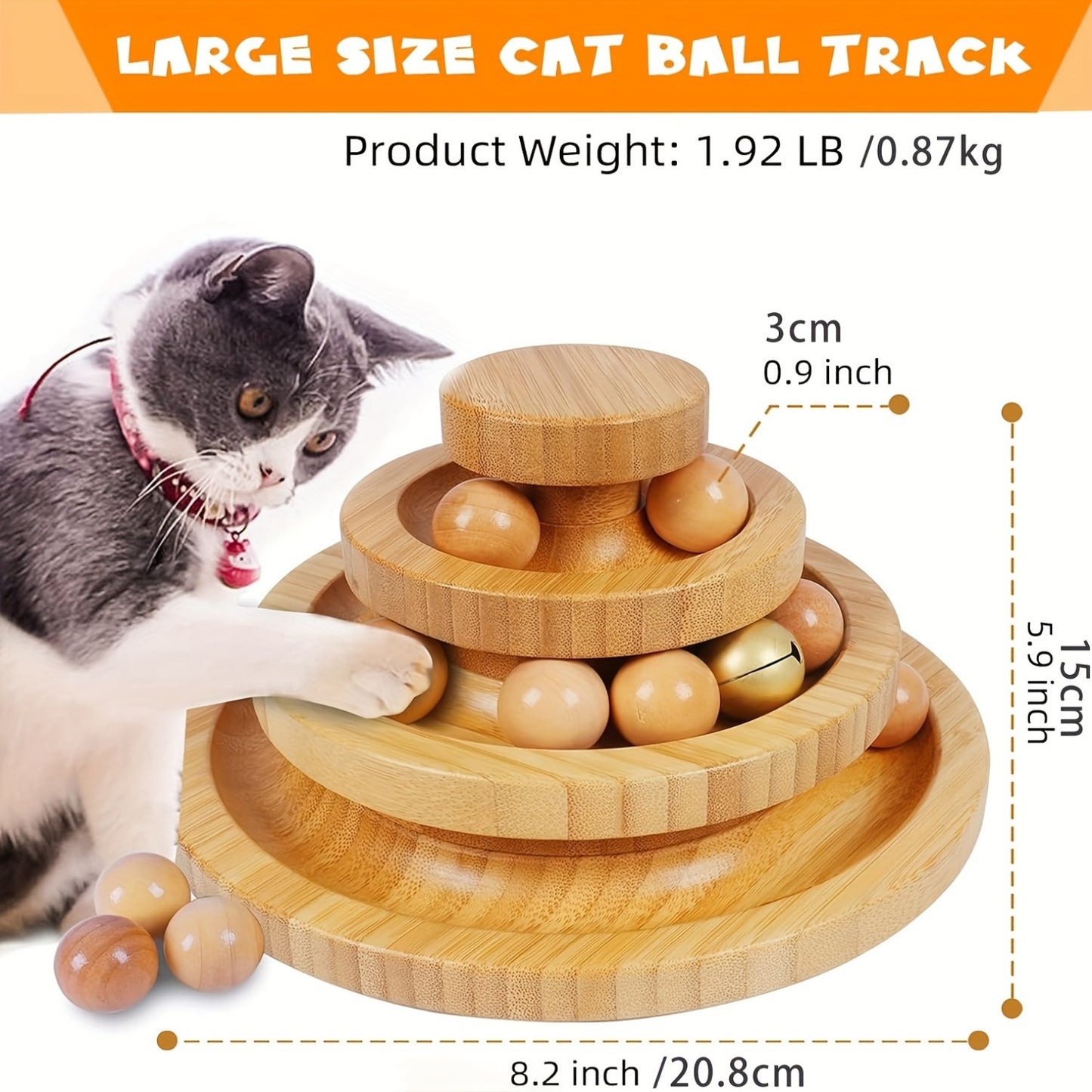 Natural Bamboo Cat Ball Track Toy with 9 Detachable Balls for Interactive Fun