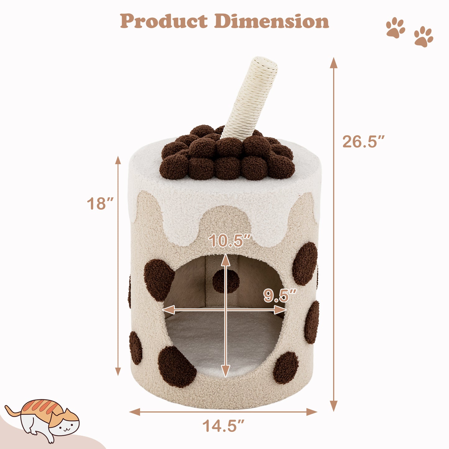 SAFSTAR Bubble Tea Cat Tree Tower with Scratching Post and Dangling Ball Toy for Cats