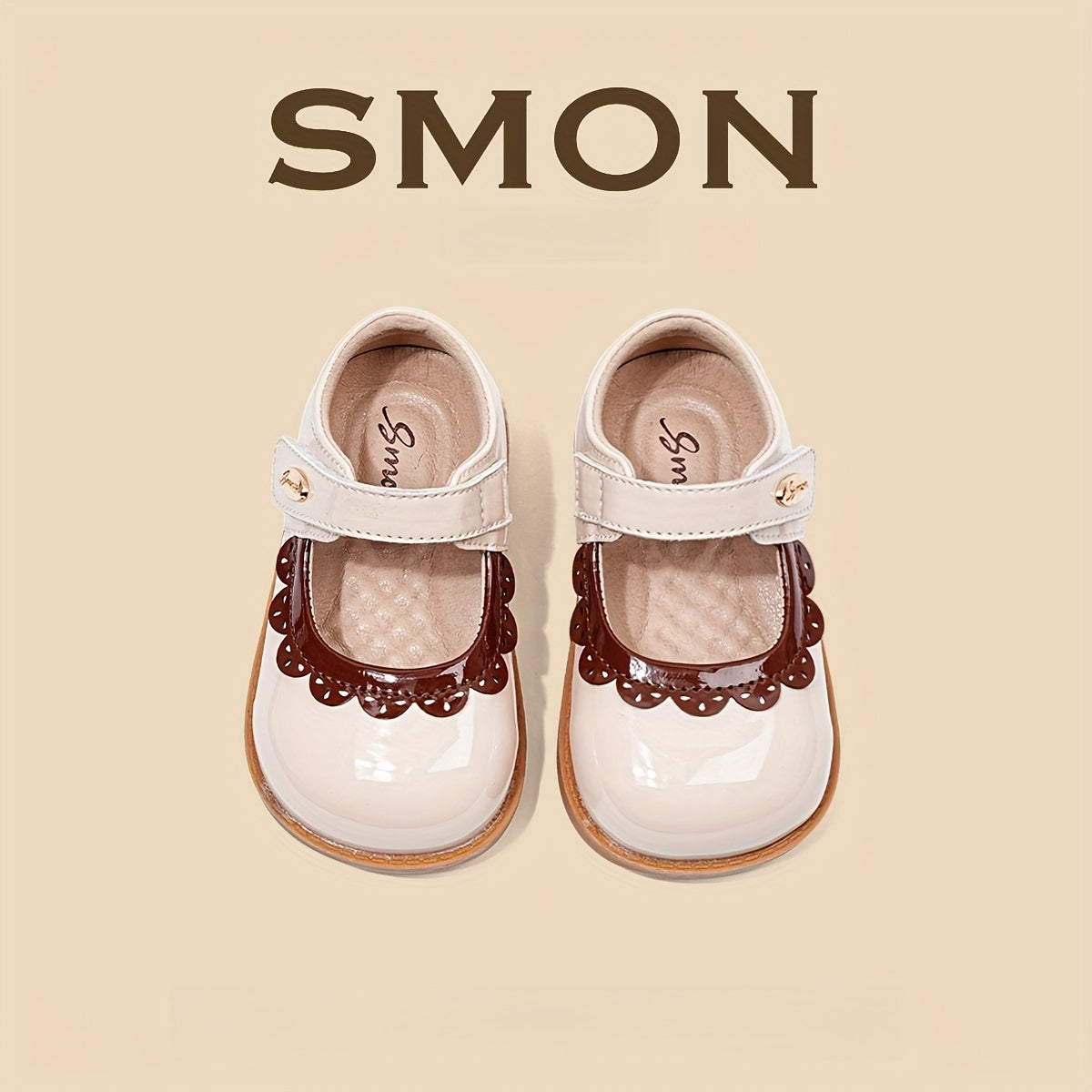 SMON Girls Princess Soft Sole Shoes White and Brown Adjustable Strap Casual Footwear