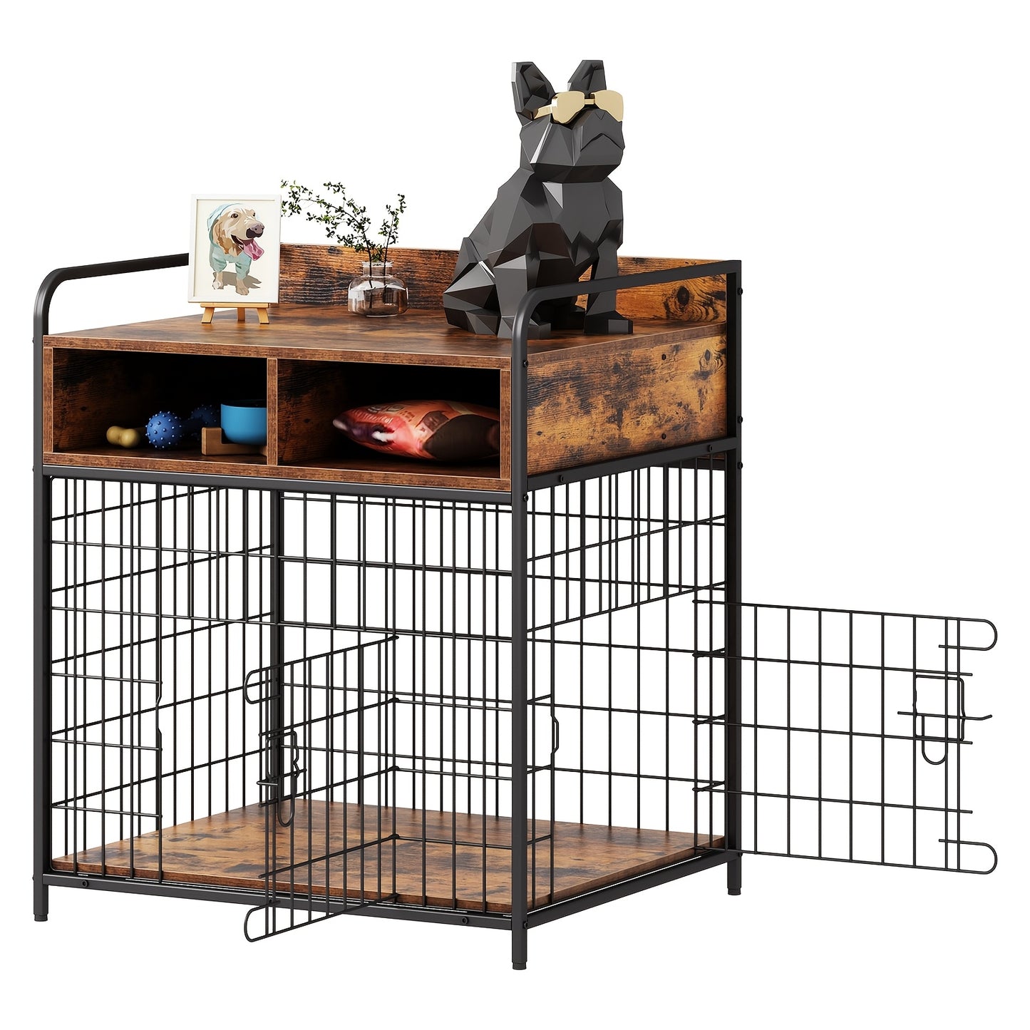 Saudiism Heavy Duty Wooden Dog Crate for Small Dogs with Drawers and Soft Interior