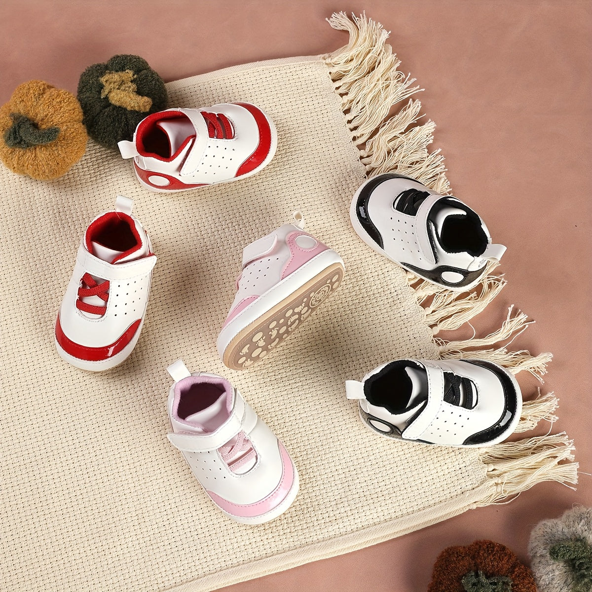 Baby Toddler Shoes 0-12 Months Non Slip Closure Breathable White Color Block Sneakers
