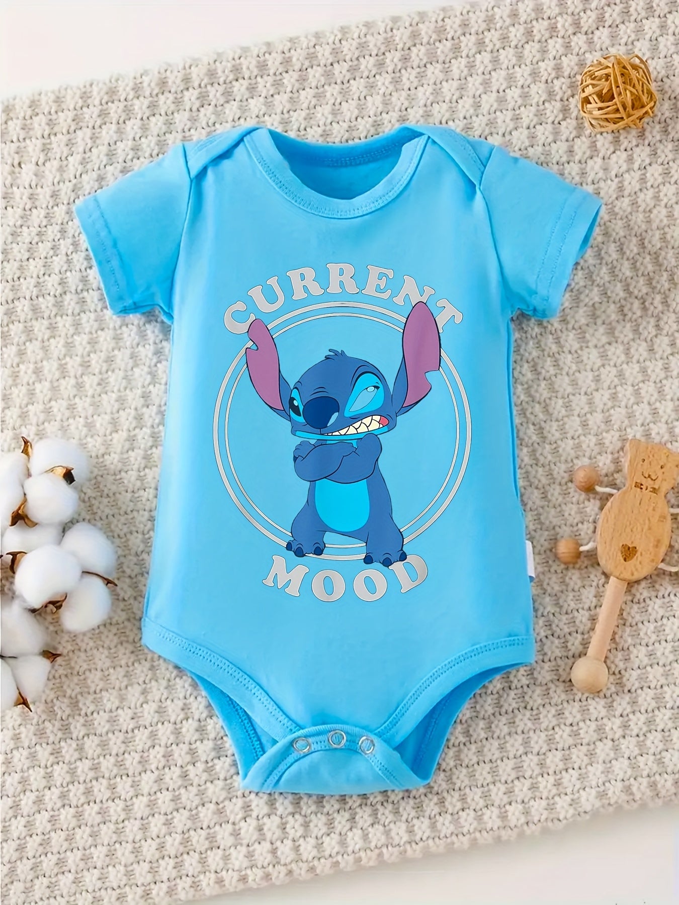 Disney Lilo and Stitch Angry Stitch Baby Crawl Clothes 100 Percent Cotton Perfect for Outdoor