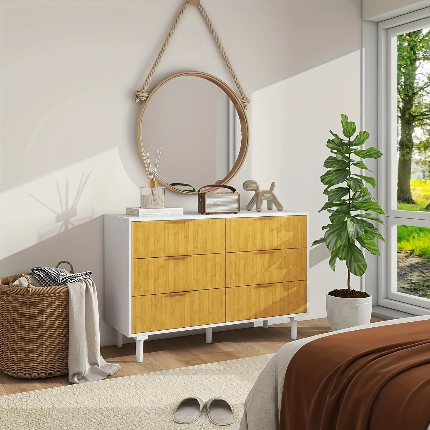 Kinder King 6-Drawer Double Dresser Natural Wood Modern Storage for Bedroom and Nursery
