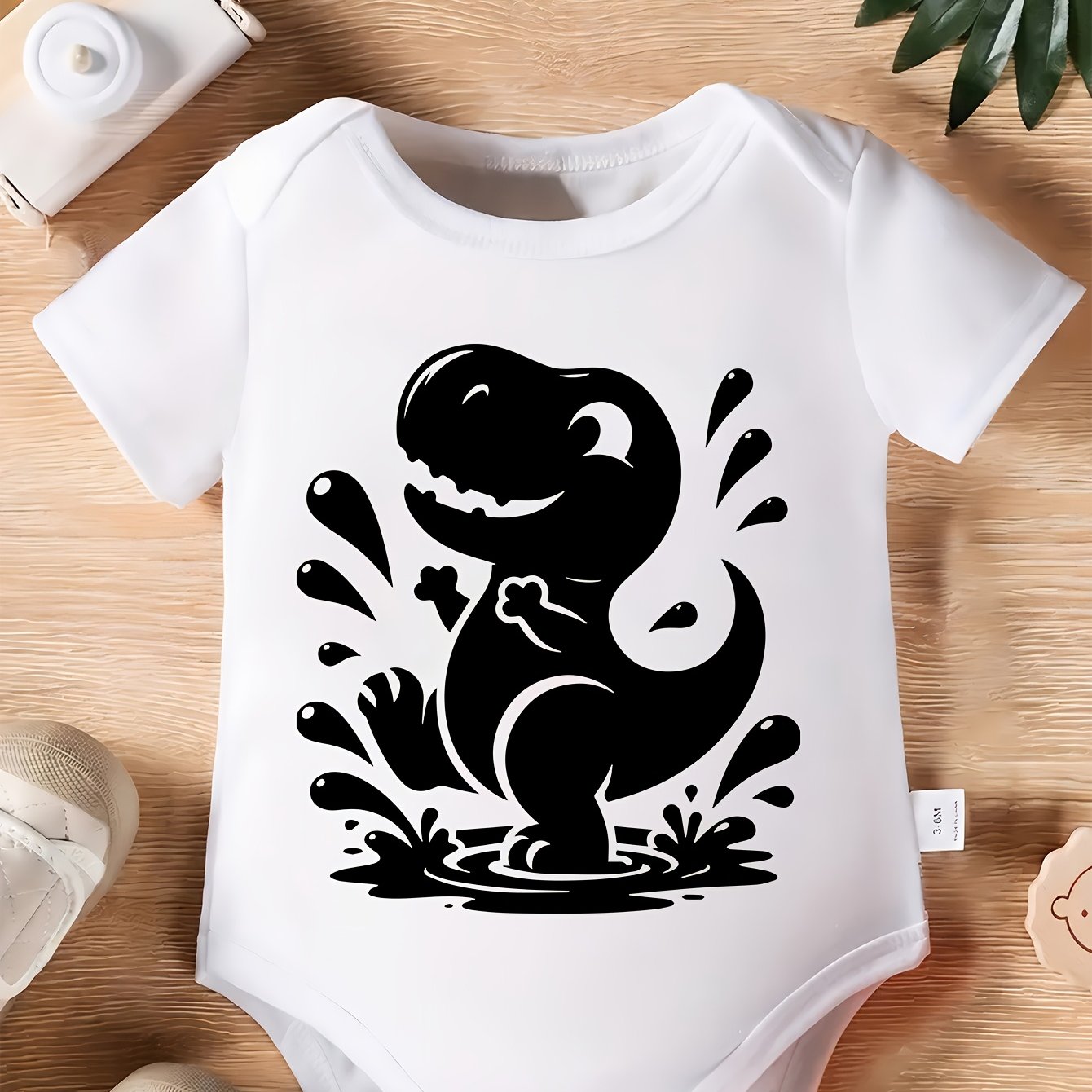 Youngsters Cotton Romper with Dinosaur Graphic Soft Short Sleeve Outfit for Boys and Girls