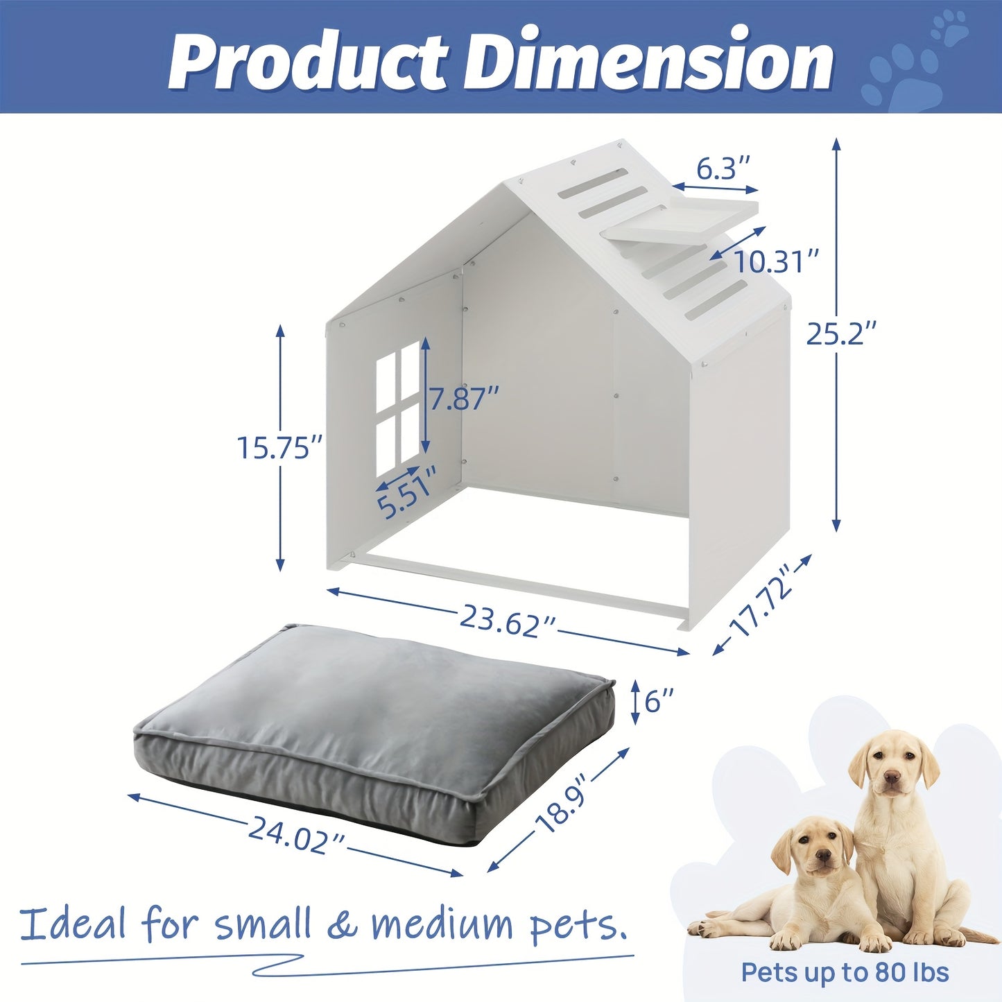 Modern White and Gray Metal Dog House with Waterproof Cushion Stylish Easy Clean Pet Bed