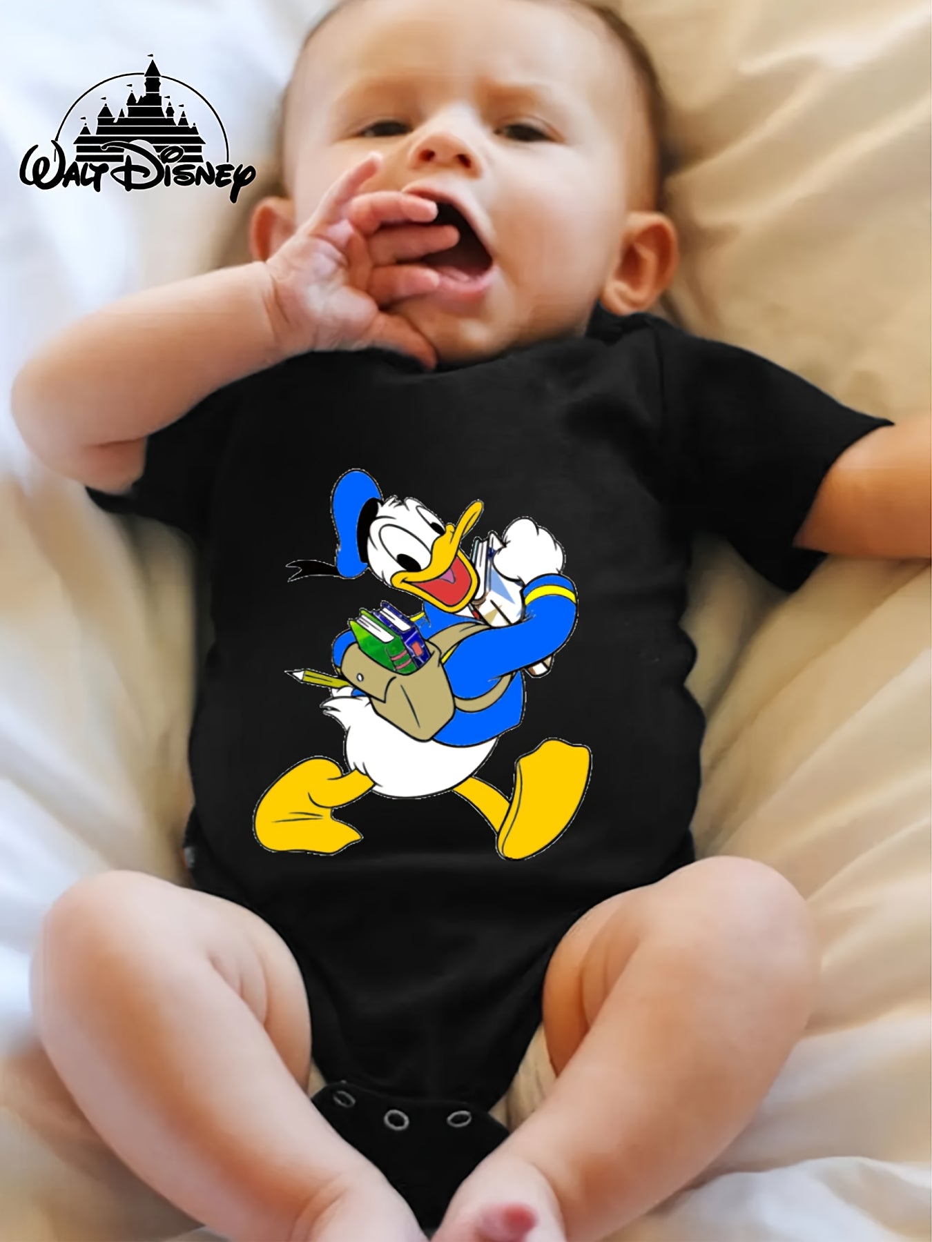 Donald Duck Printed Baby Onesie for Kids Cute Cartoon Design Short Sleeve Cotton Fit