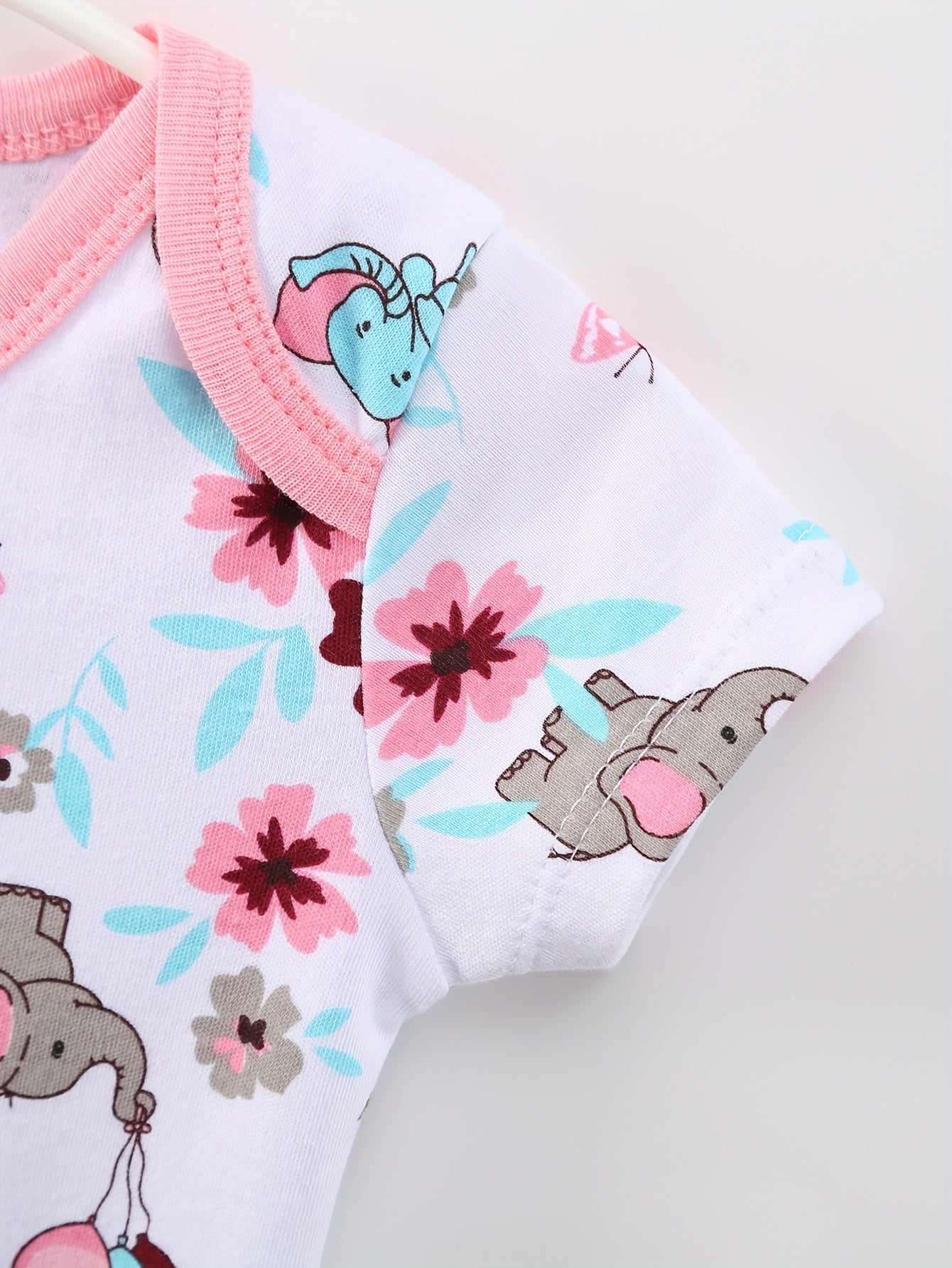 5pcs Short-sleeved Triangular One-piece Set For Baby Girls, Cotton Baby Coat, Crawling Coat And Bottom Coat, Elegant Cartoon Elephant Shape, Soft Fabric Home Wear, for Outdoor