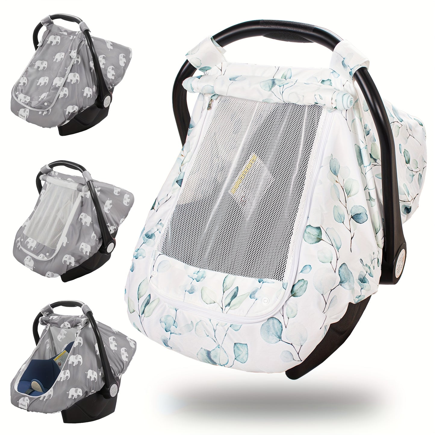 Stretchy & Breathable Baby Car Seat Covers with Peekaboo Design - Kick-Proof & Windproof Infant Carseat Cover for Boys & Girls, Large Window Safety, Durable Polyester Material, Multiple Colors (Light Blue, Pink, Purple, Green