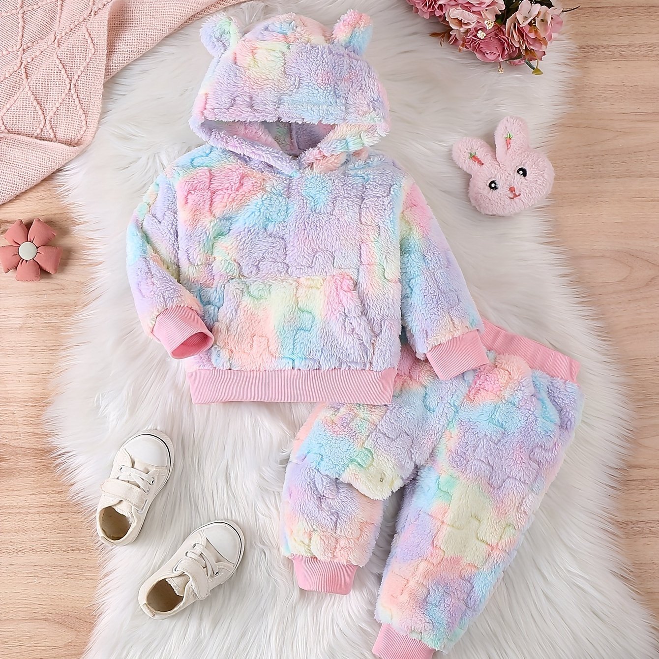 JOPGEEY Girls Cozy 2 Piece Winter Set Color Block Hoodie and Fleece Pants for Toddlers