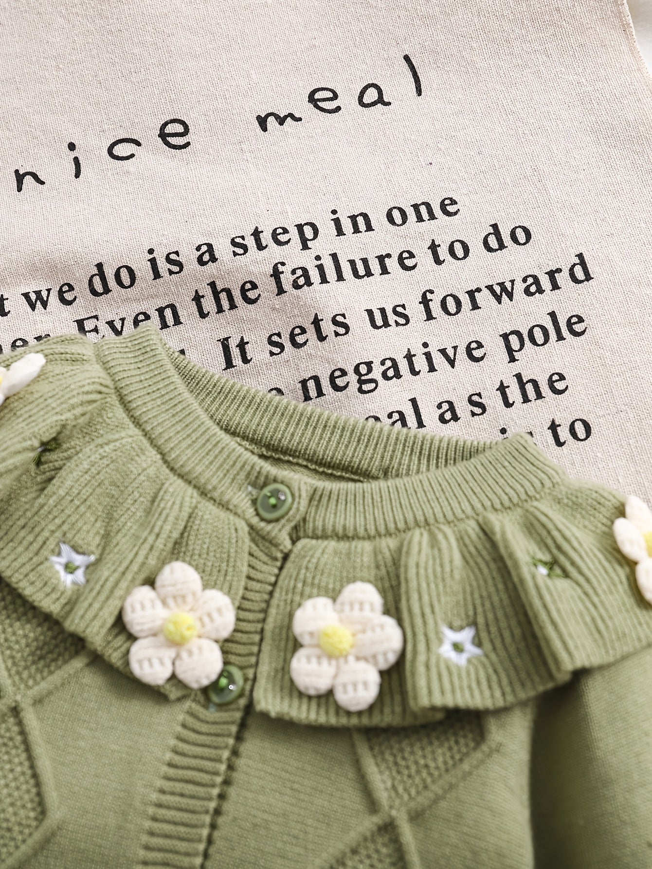 Baby Girls Knit Romper With Ruffled Collar Embroidery