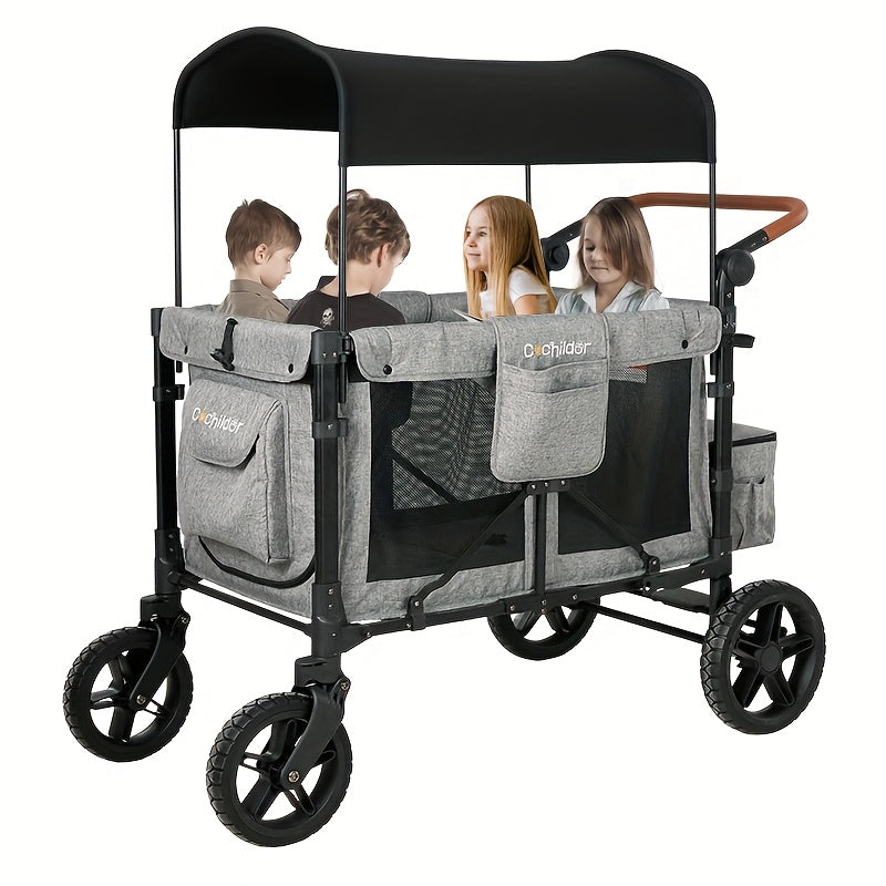 Cochildor Lightweight High Landscape Quadruplets Stroller (4 Seater), Collapsible Wagon Stroller with Seats, Adjustable Push Handle, And Removable UV Sun Canopy, Oversized Storage Basket, Baby Items Suitable for Shopping, Pic