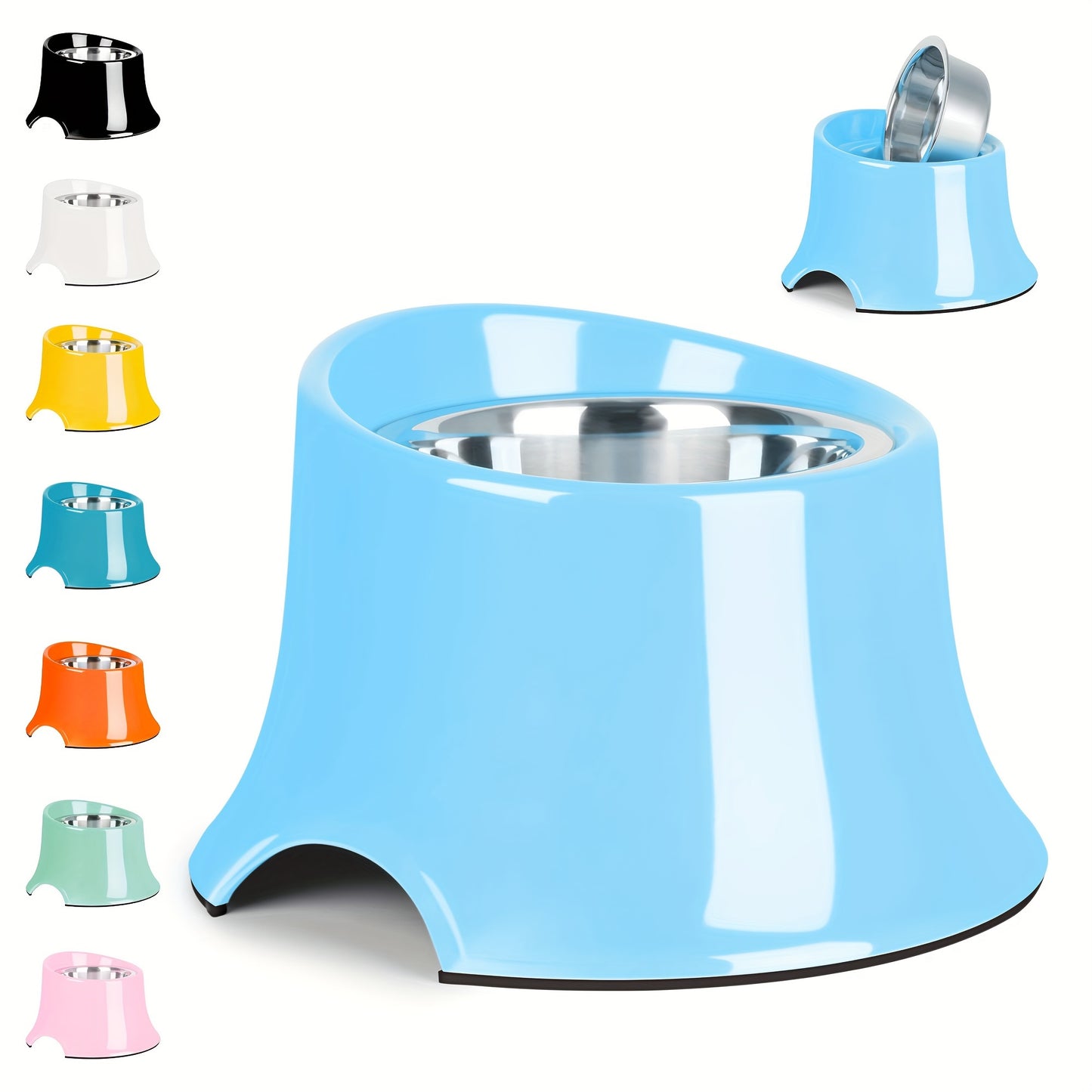 Elevated Tilted Dog Bowls with Non Slip Stainless Steel and Detachable Melamine Stand