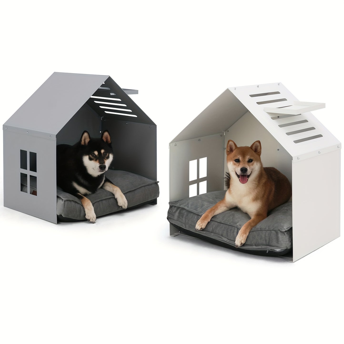 Modern White and Gray Metal Dog House with Waterproof Cushion Stylish Easy Clean Pet Bed
