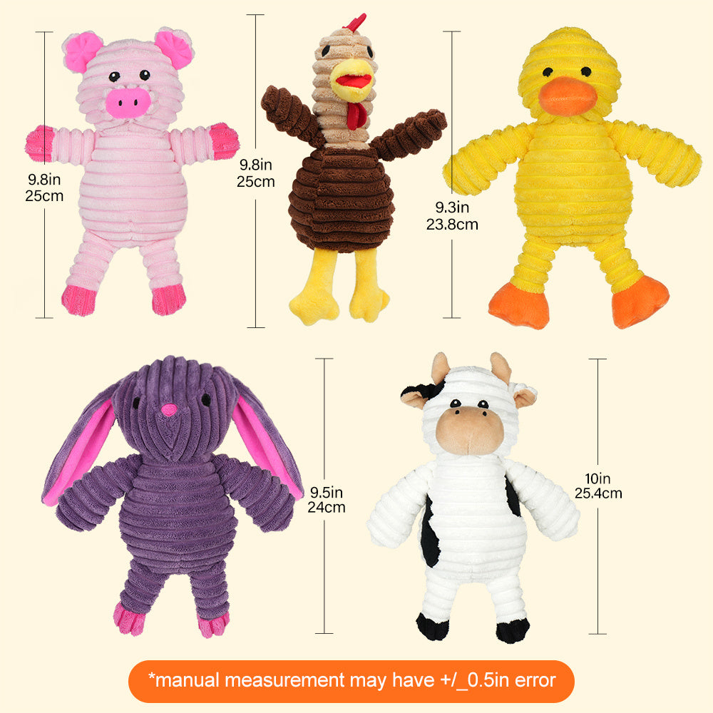 Plush Dog Squeaky Toys 5 Pack Assorted Animal Chew Toys for Small Medium Large Dogs