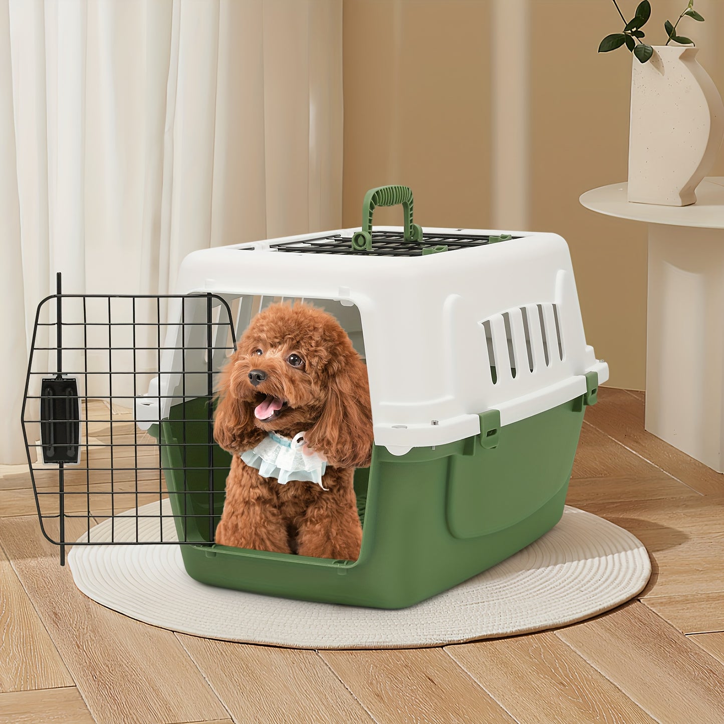 22 Inch Dog Crate Plastic Two Door Top Loading Cat Carrier for Small Pets Travel Safe