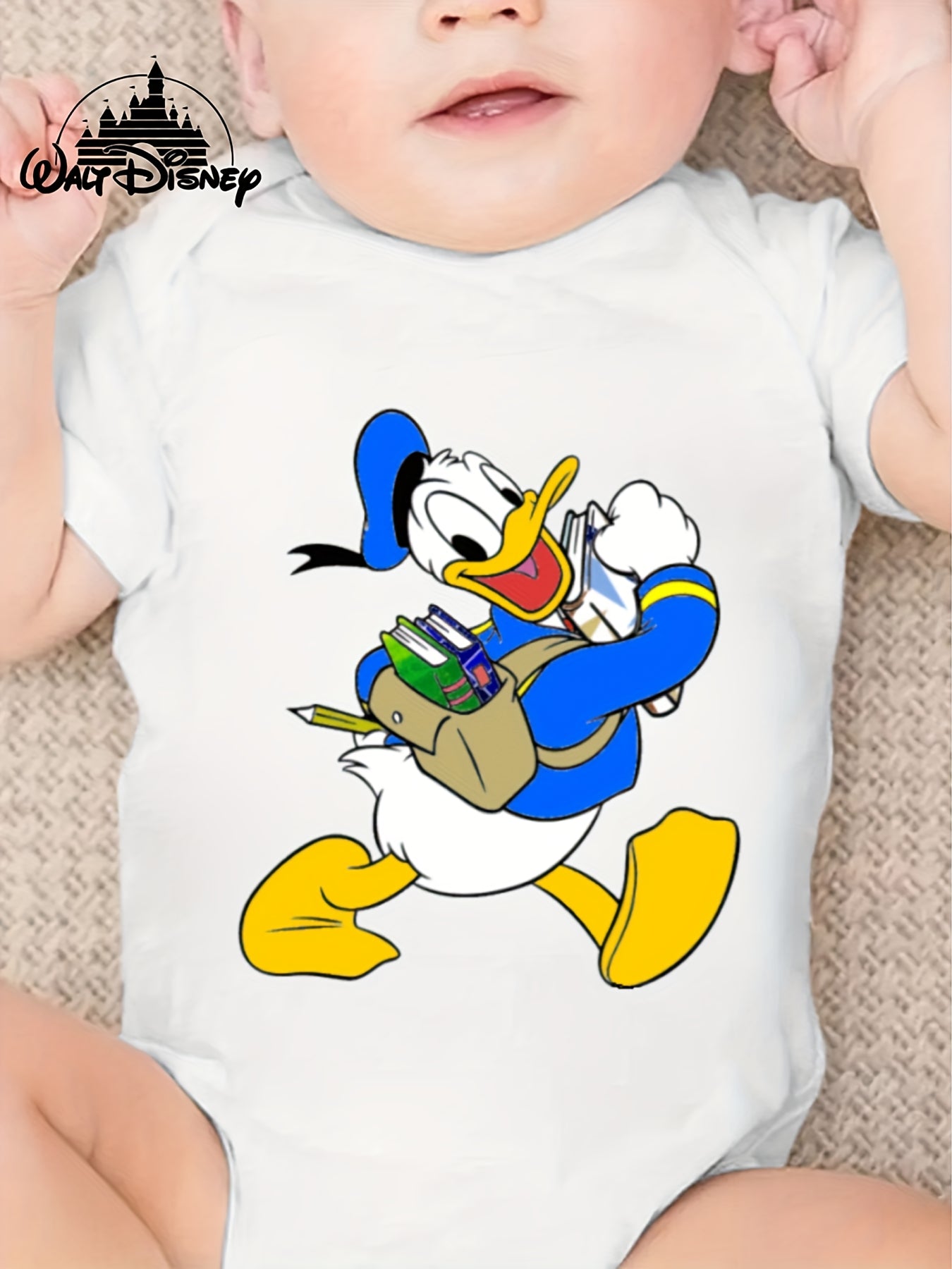 Donald Duck Printed Baby Onesie for Kids Cute Cartoon Design Short Sleeve Cotton Fit