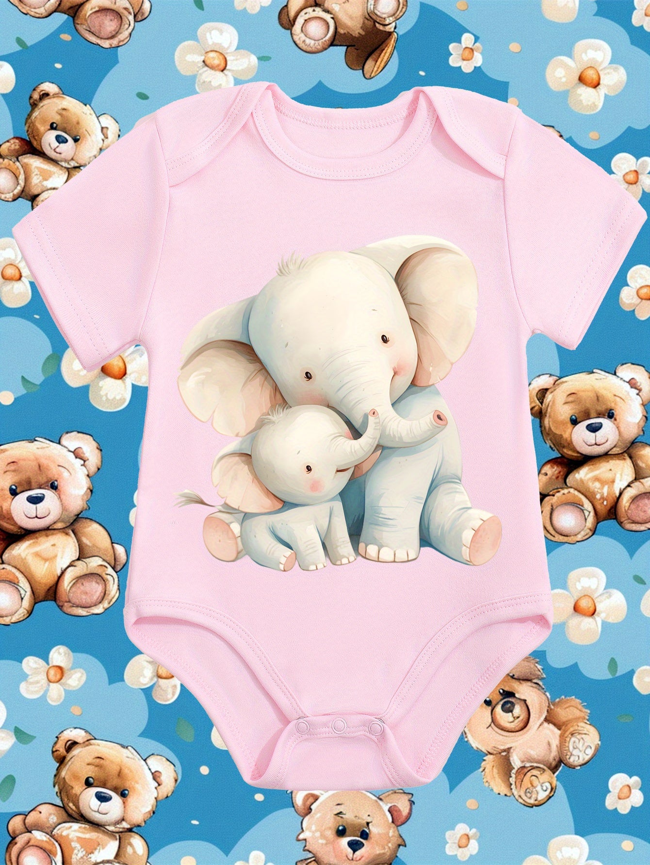 Adorable Baby Elephant Print Onesie Soft Cotton Bodysuit for Newborns 0-12 Months