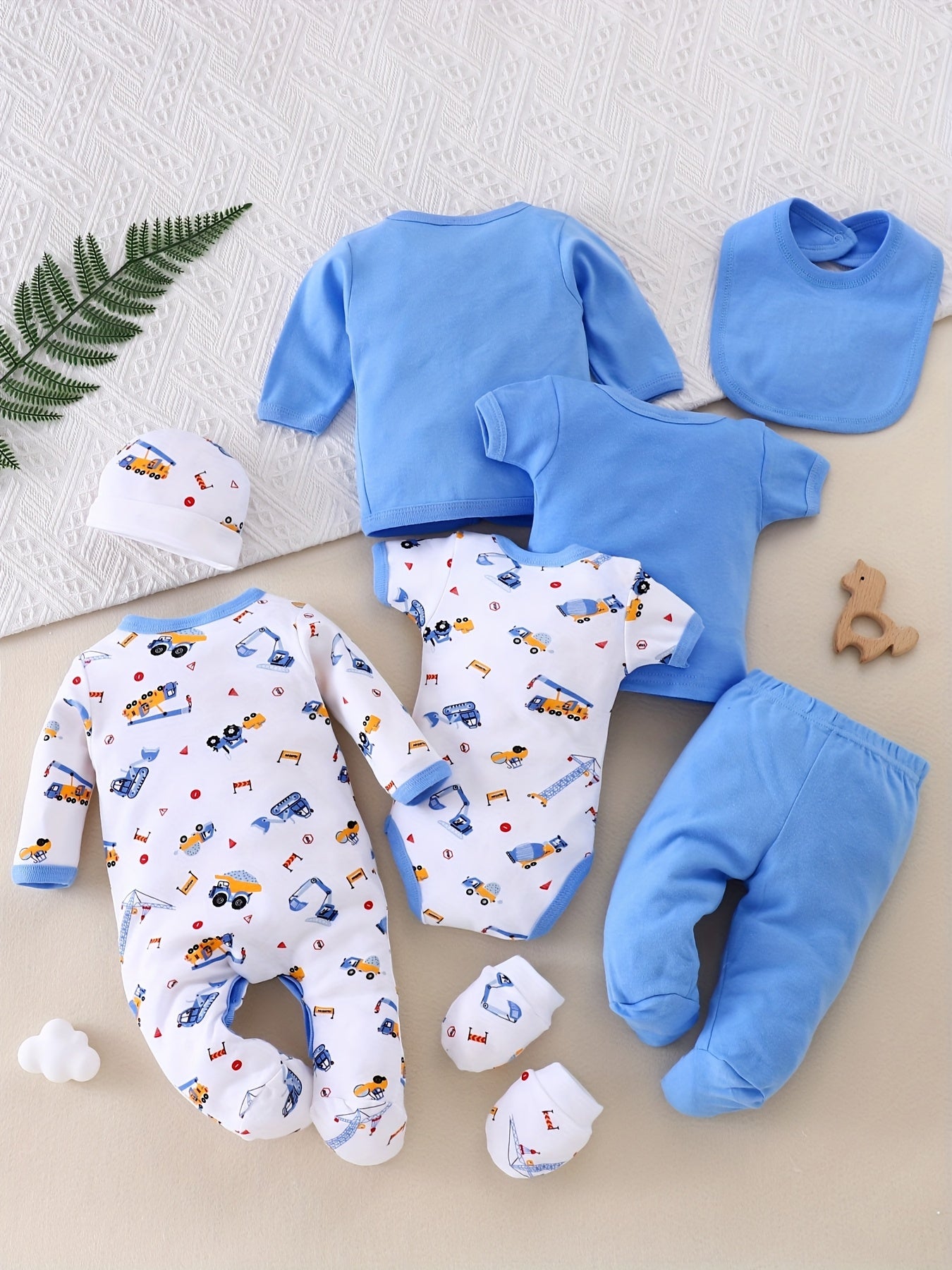 Eight Piece Newborn Boys Set Season Rompers With Embroidery