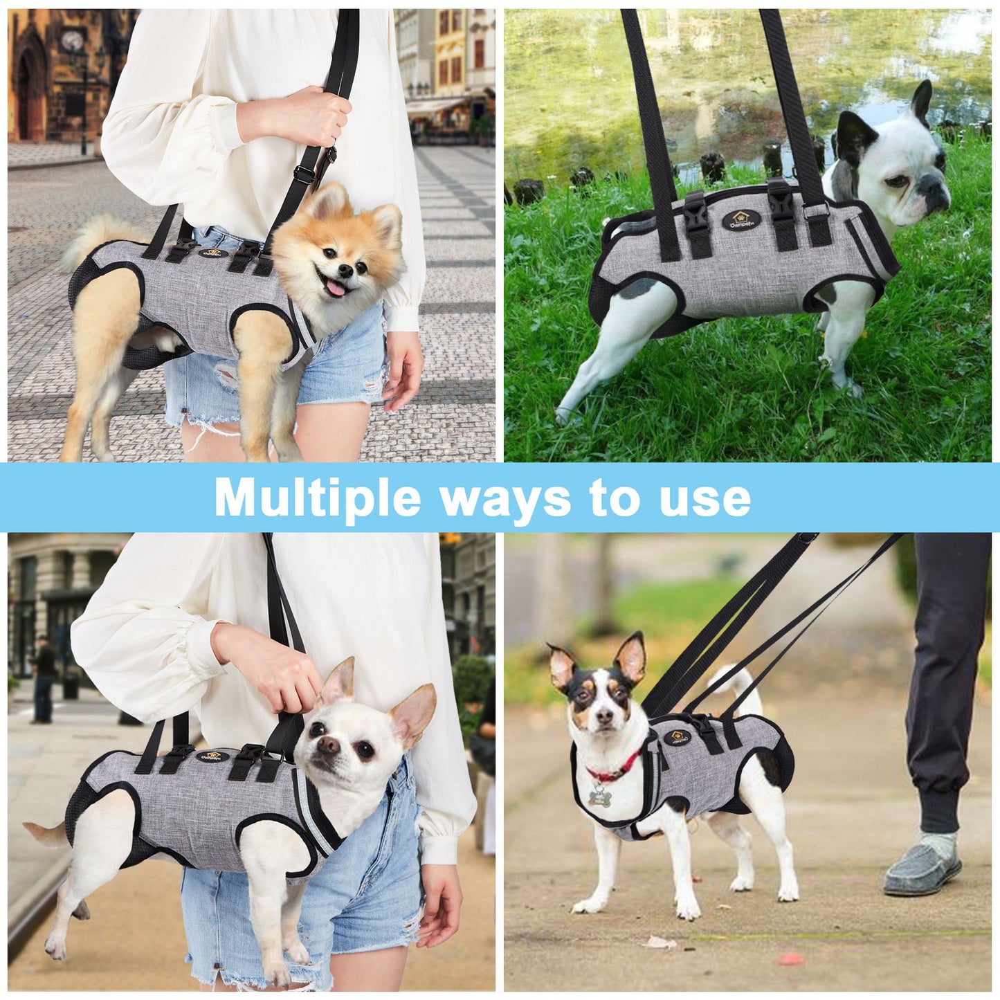Ownpets S/M/L Size Dog Sling Harness, Outdoor Sling Bag for Spine Protection, Whole Body Support, Support Vest to Assist Aged Dogs Outdoor