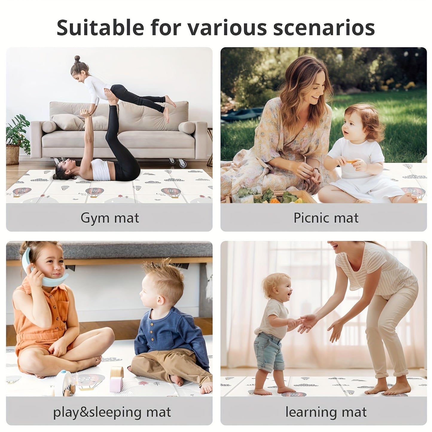 UANLAUO Reversible Baby Play Mat 71 X 59 Inches Foldable Anti Slip Crawling Mat