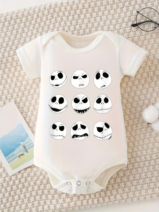 Jack Skellington Faces Crawl Suit Unisex Cotton Romper with Fun Character Designs
