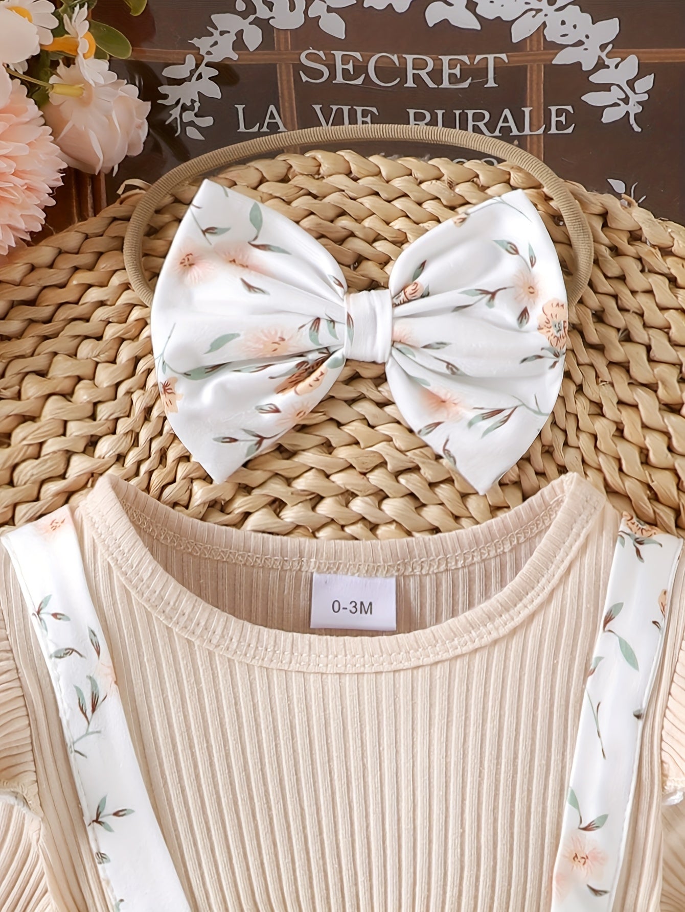 Floral Soft Knit Baby Bodysuit With Matching Headband Set