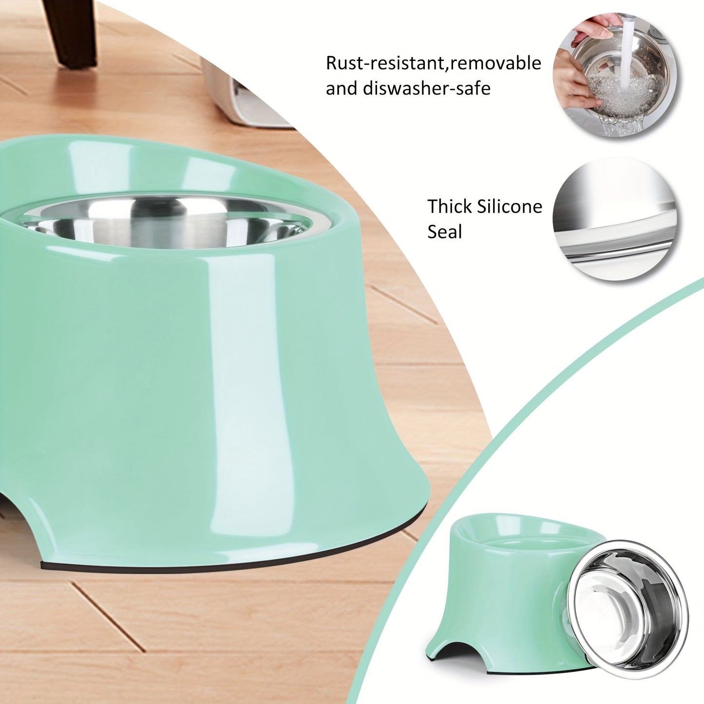 Elevated Tilted Dog Bowls with Non Slip Stainless Steel and Detachable Melamine Stand