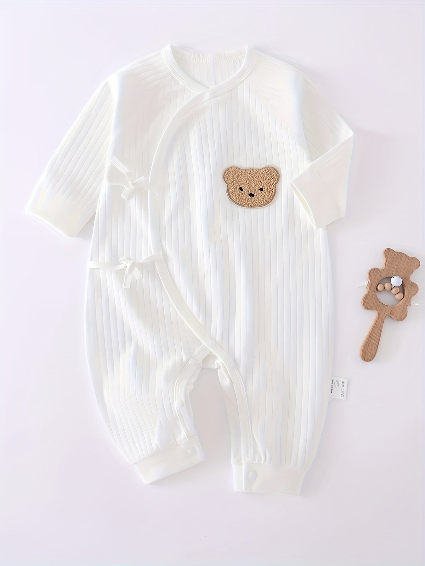 Bear Head Cartoon Romper Set For Baby Girls Beige Pink