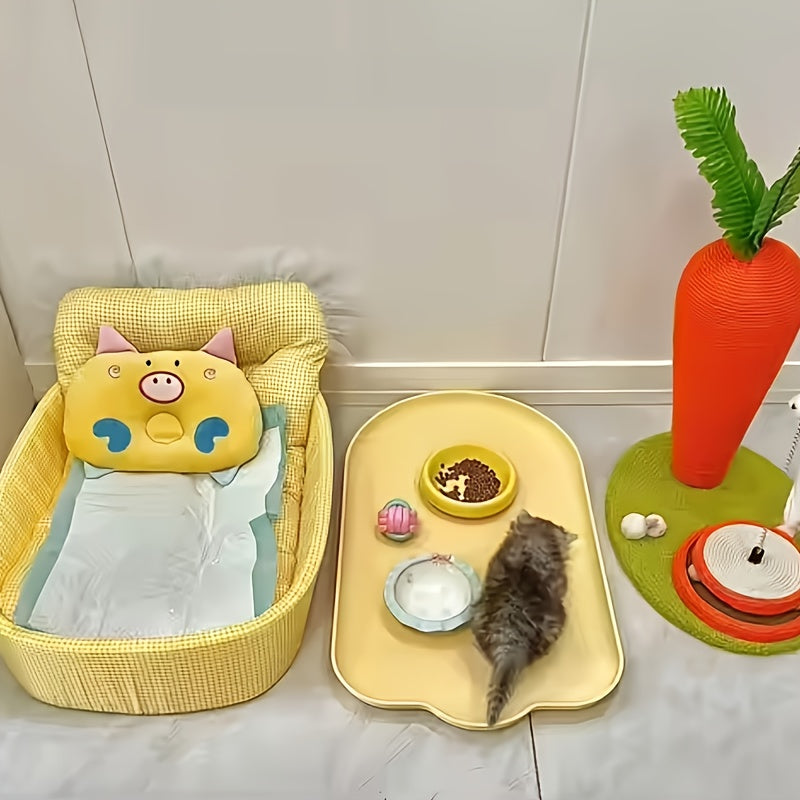 All Season Checkered Pet Bed for Dogs and Cats with Soft Plush Fabric and Ruffle Details