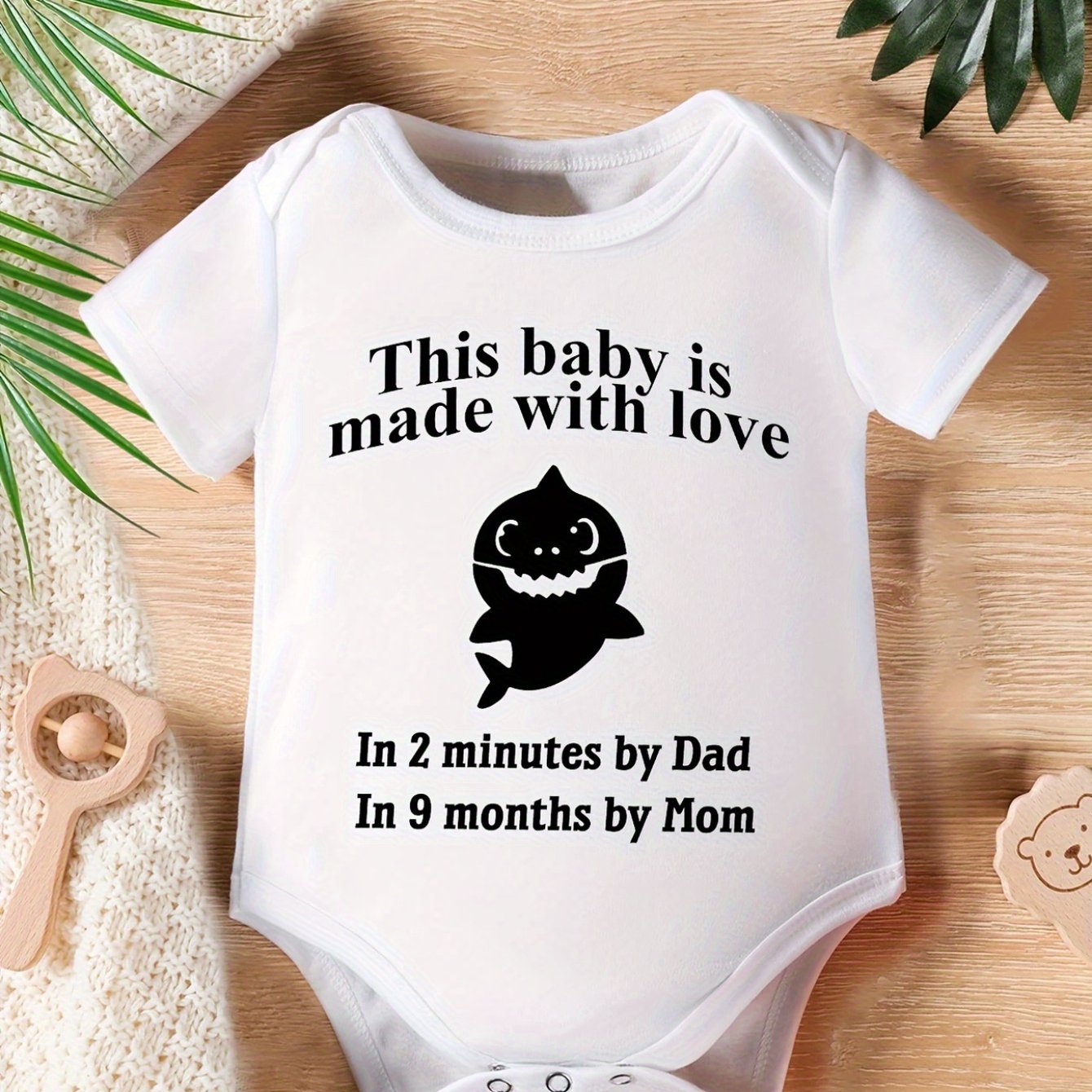 Adorable This Baby Made With Love Shark Print Cotton Onesie for Newborn Girls