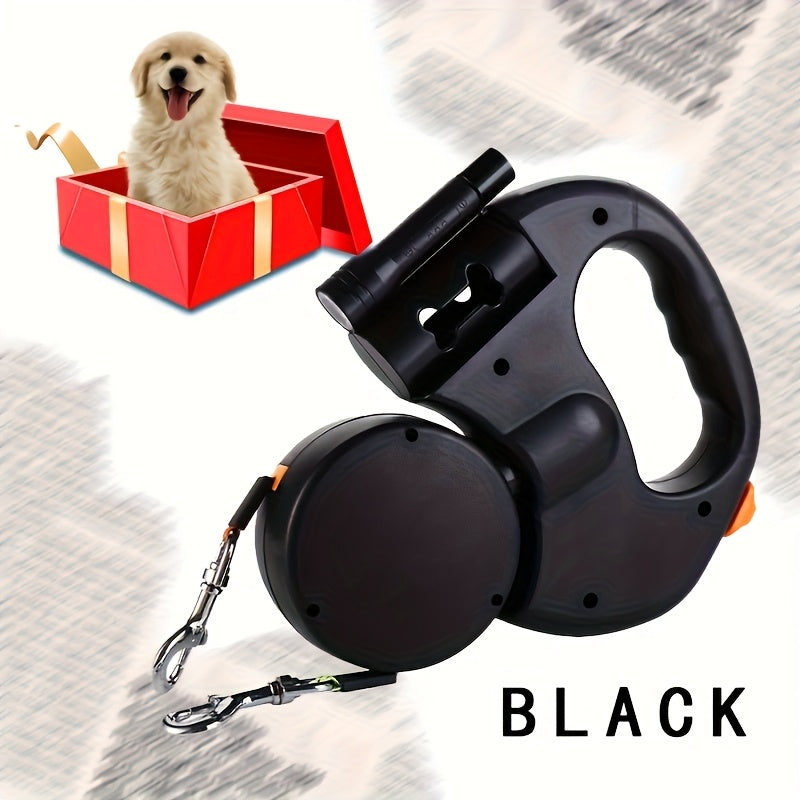 [Double Dog Leash] 2-in-1 Double-headed Self-shrinking Dog Leash | Anti-winding Design, 360-degree Rotation, Suitable for Easy Outdoor Walking with Two Small to Medium-sized Dogs